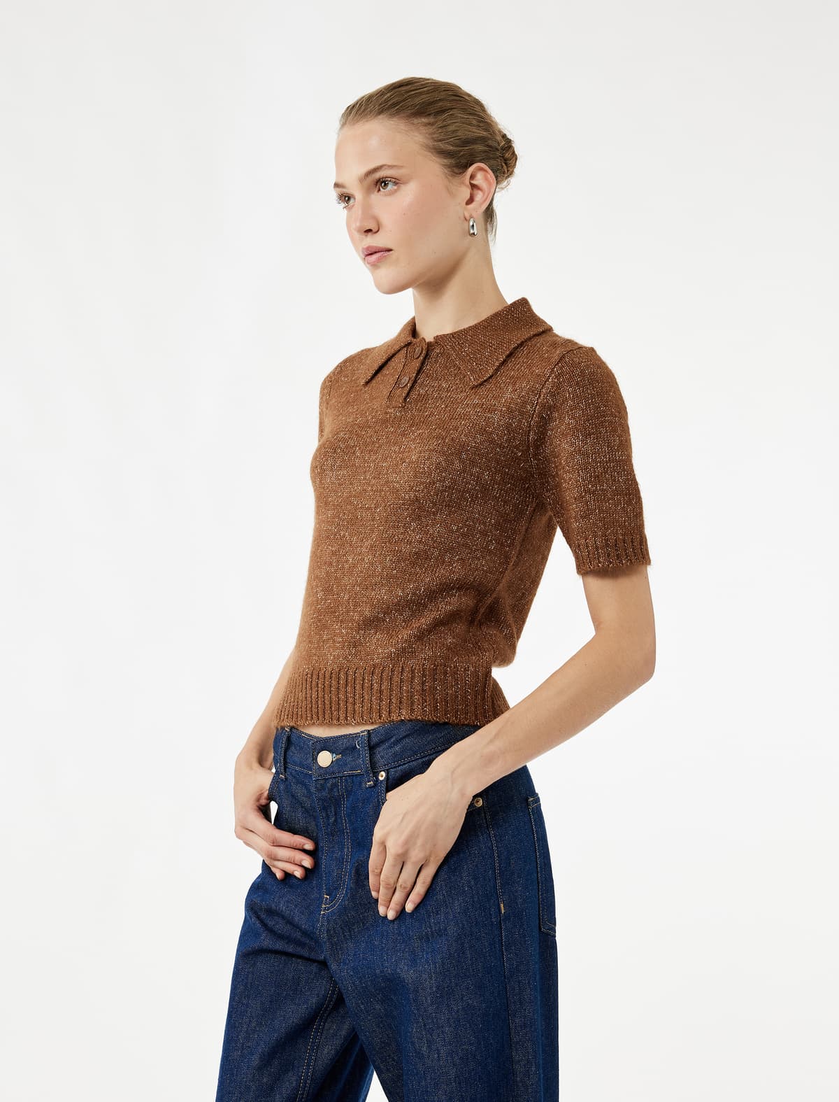 Normal Fit Qısaqol Polo Yaka Trikotaj Sviter