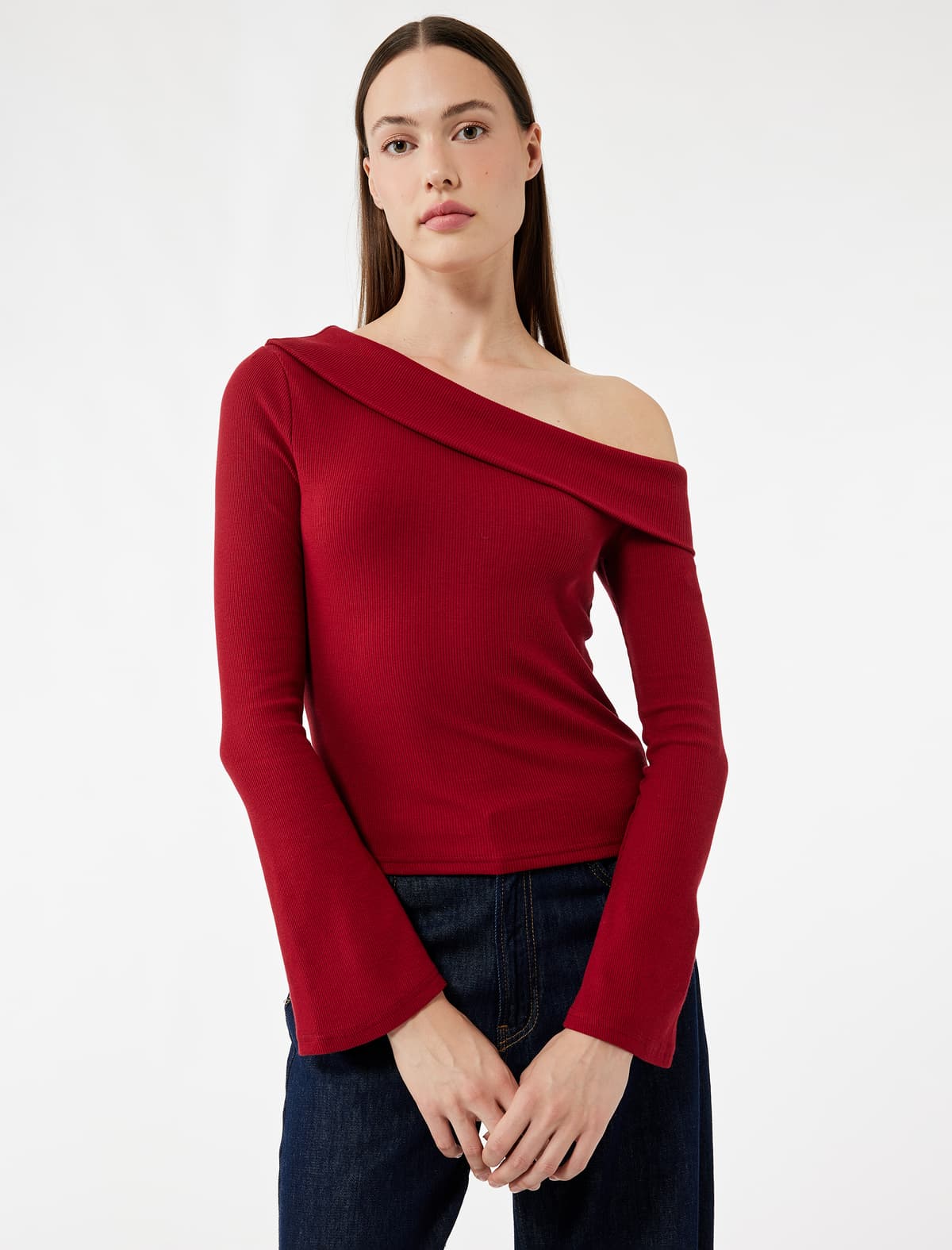 Pambıq Slim Fit Uzun İspan Qolu Açıq Çiyinli köynək
