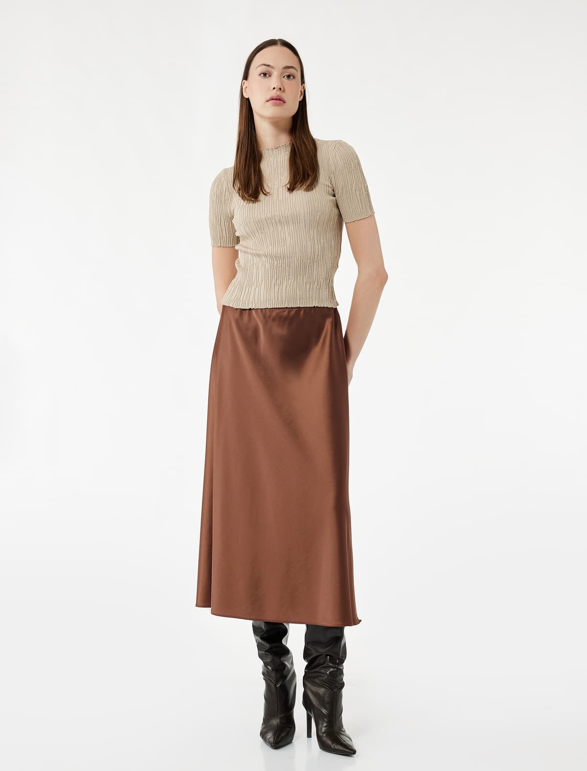 Standart Bel Normal Fit Satin Midi Etek