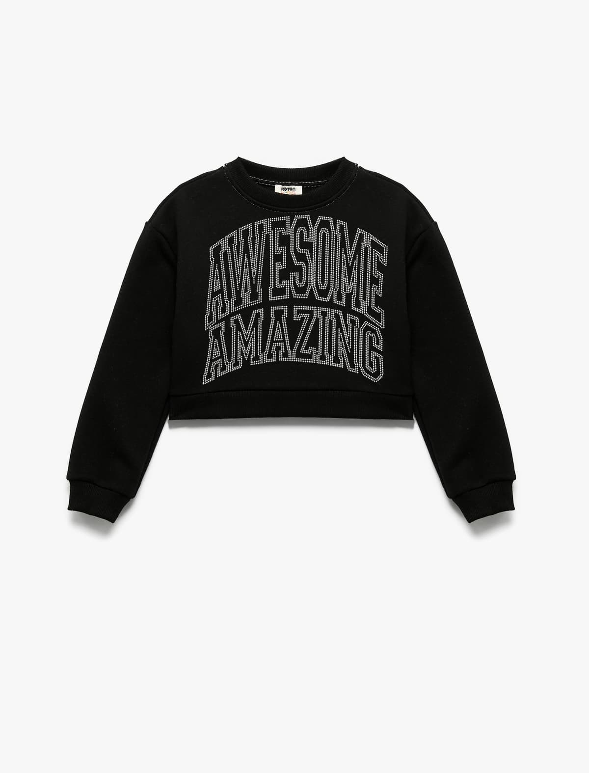 Qaldırılmış Uzunqol Ekipaj Yakalı Daş Detaylı Sweatshirt