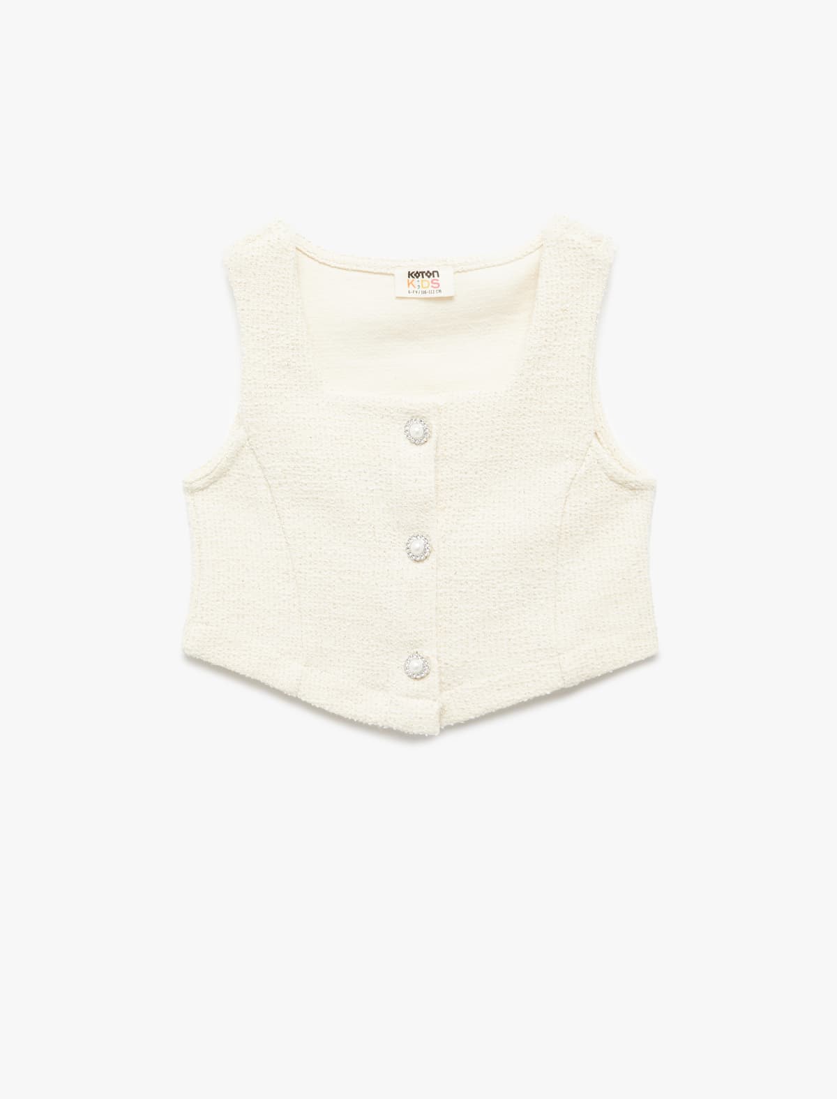 Pambıq Kvadrat Yaxa Slim Fit Düyməli Qolsuz Tvist Crop Bluz