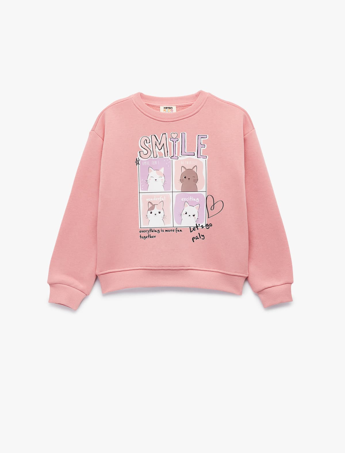 Uzunqol Ekipaj Yakalı Qaldırılmış Pişik Çaplı Sweatshirt