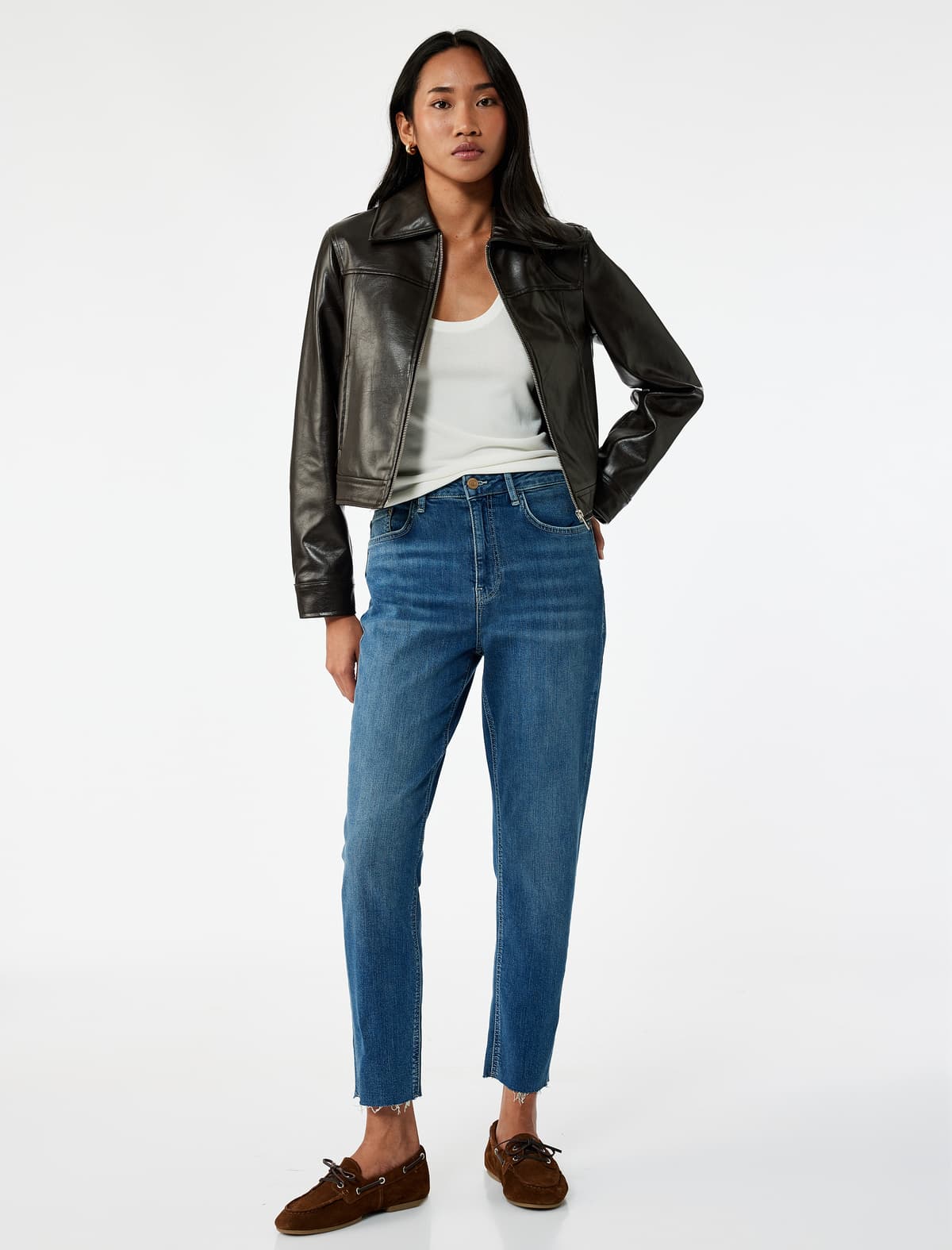 Yüksək Bel Mom Jean Şalvar - Mom Slim Jean