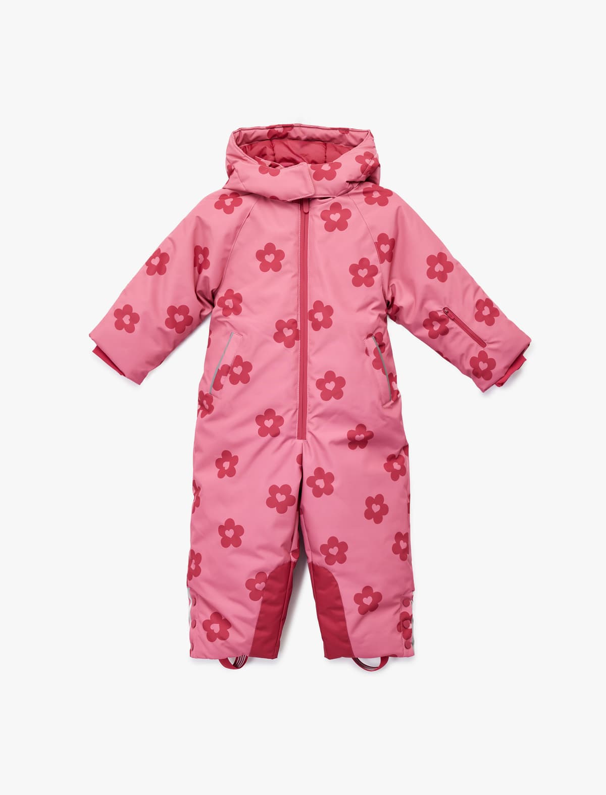 Uzunqol Çiçəkli Fermuarlı Kapşonlu Snowsuit