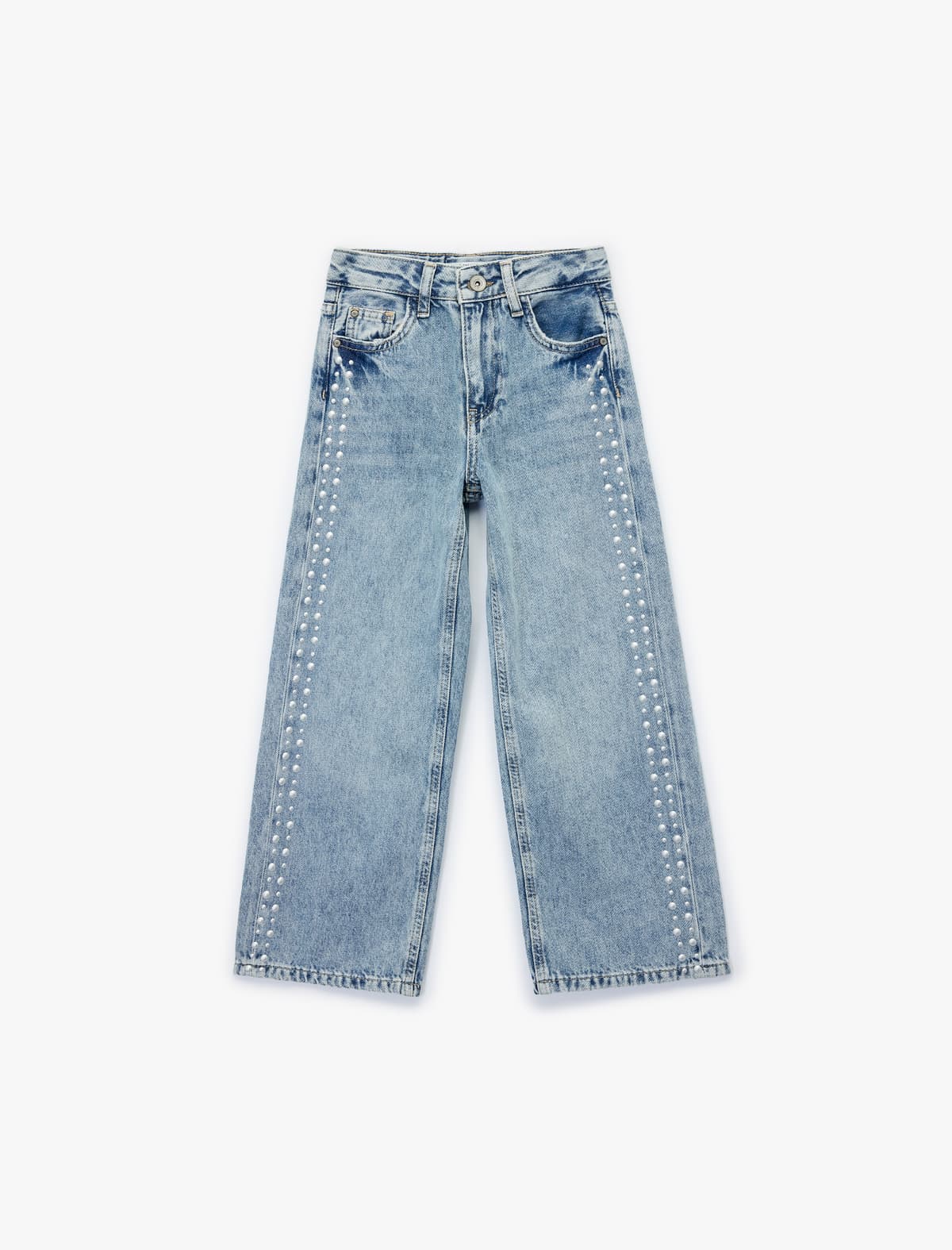 Pambıqdan Rahat kəsimli Geniş Ayaqlı Denim Şalvar