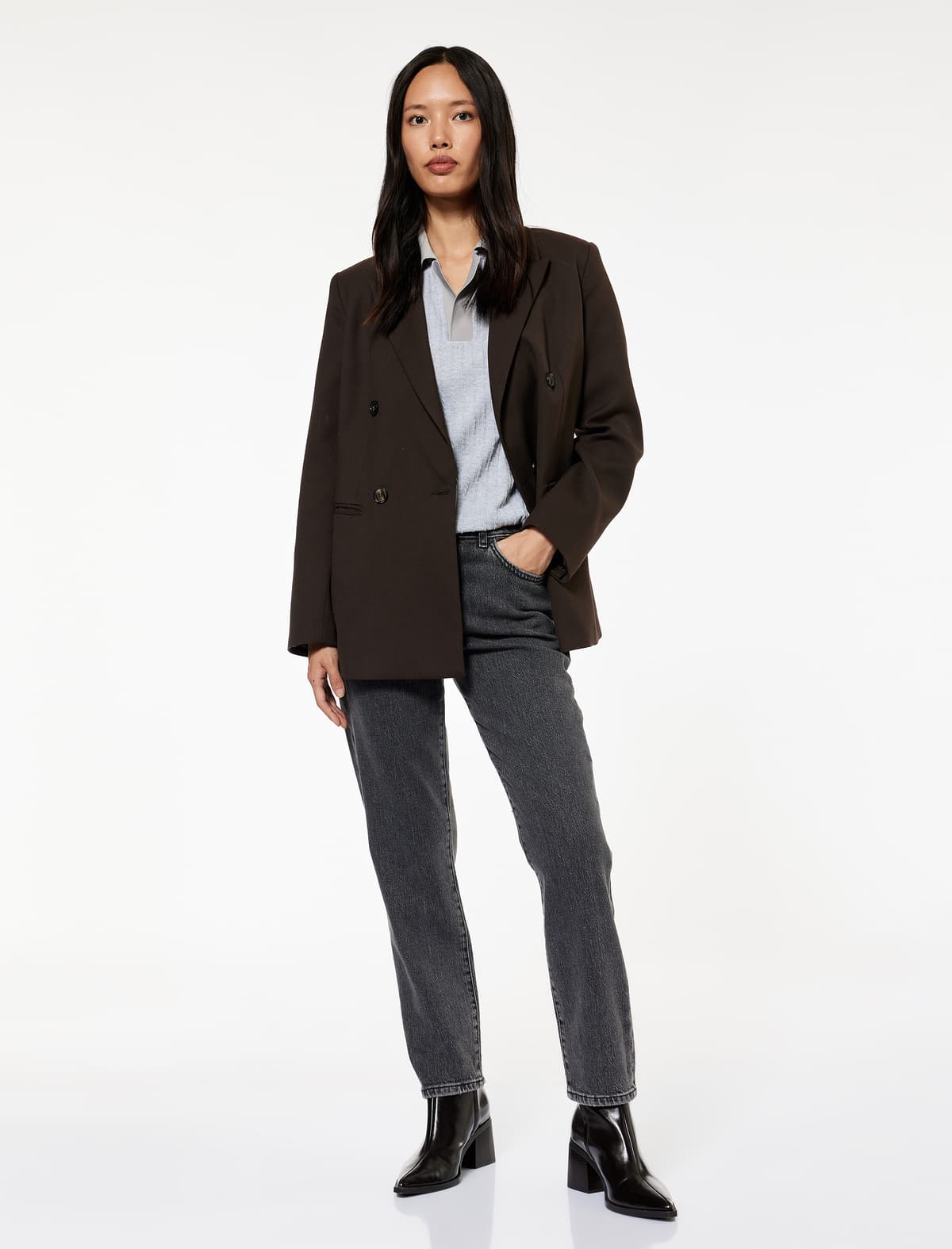 Slim Fit Cib Düyməli Pambıq Yuyulmuş Düz Ayaqlı Jean Şalvar - Düz Cins