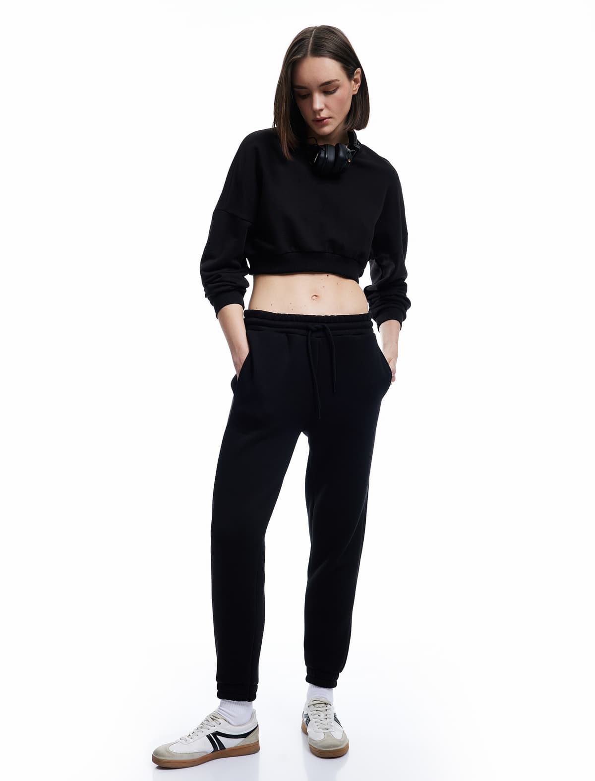 Yüksək Bel Böyük Ölçülü Jogger İdman Sweatpants, Bel kəməri ilə