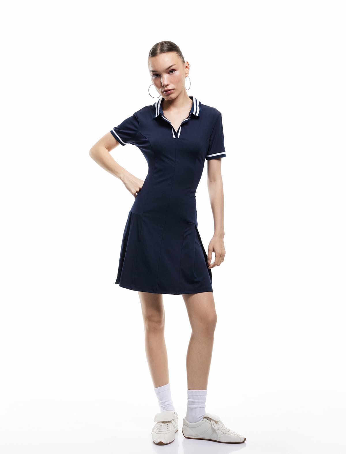 Qısaqol Zolaqlı Mini Qaçışlı Polo Yakalı Don
