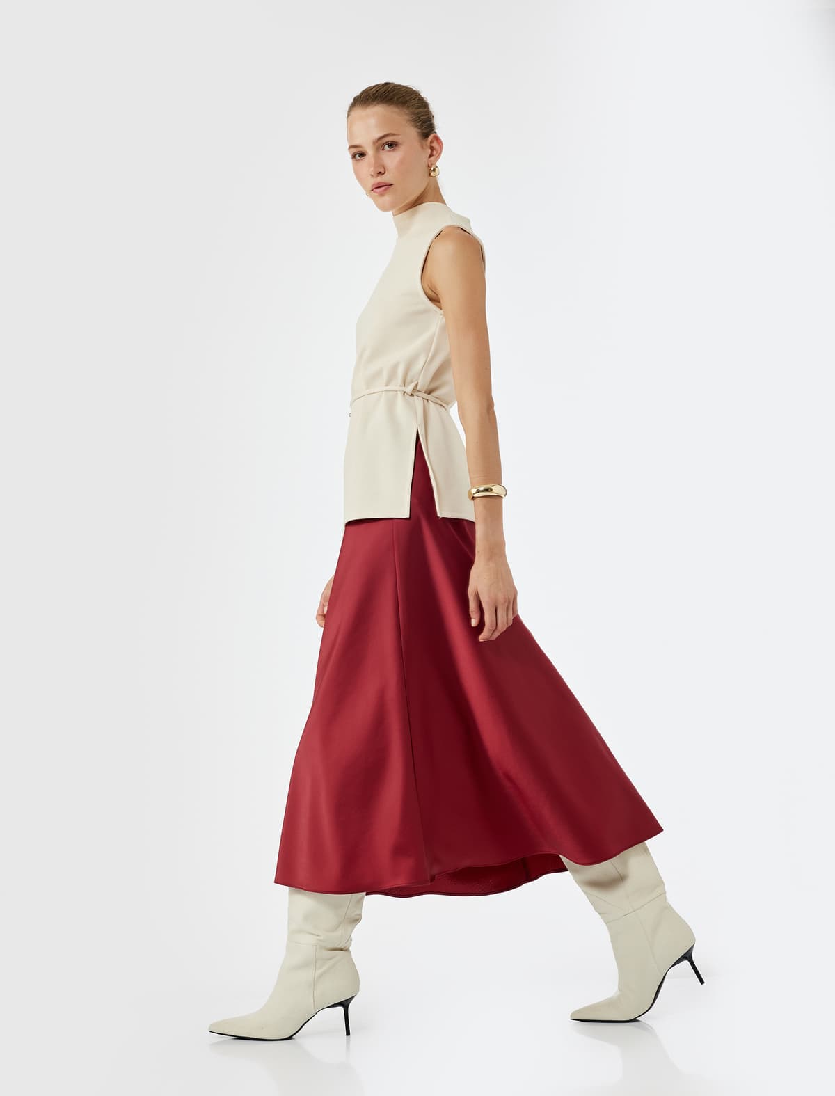 Standart Bel Normal Fit Satin Midi Etek