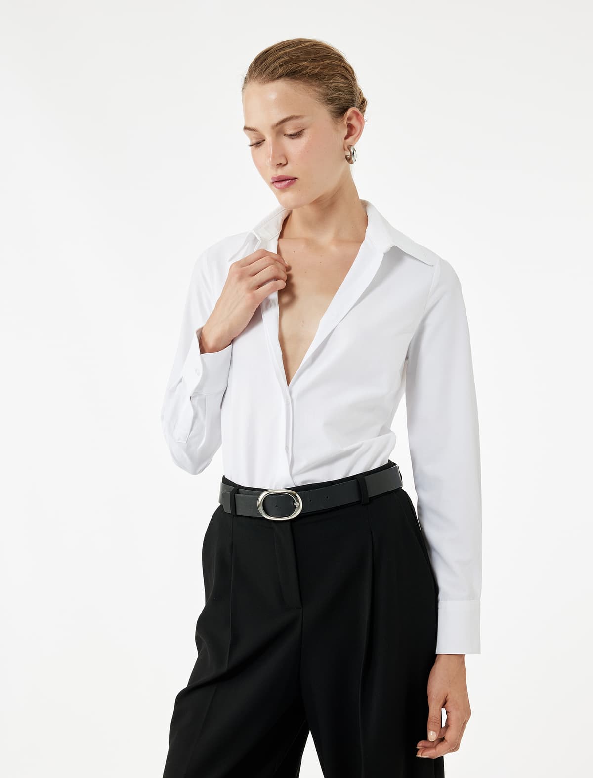 Normal Fit Klassik Yaxa Uzunqol Poplin Köynək