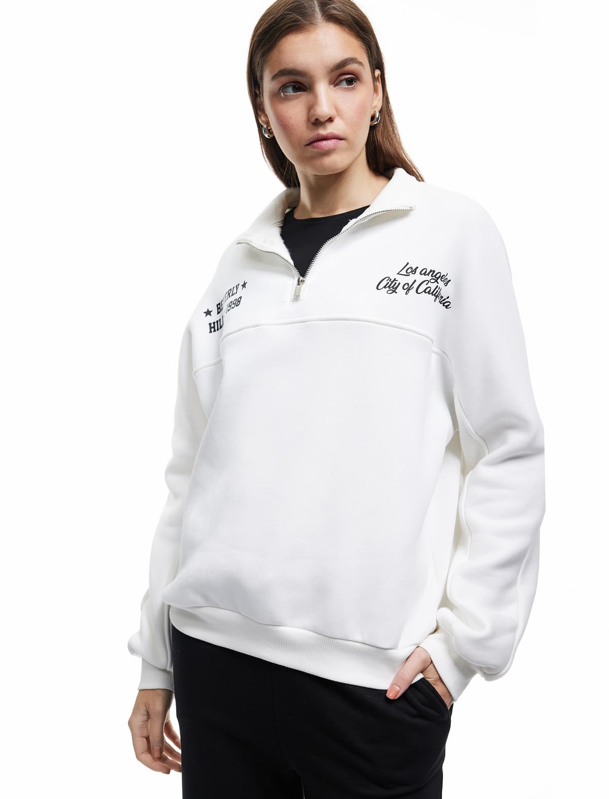 Qaldırılmış Uzunqol Arxa Çaplı Yarım Fermuarlı Sweatshirt