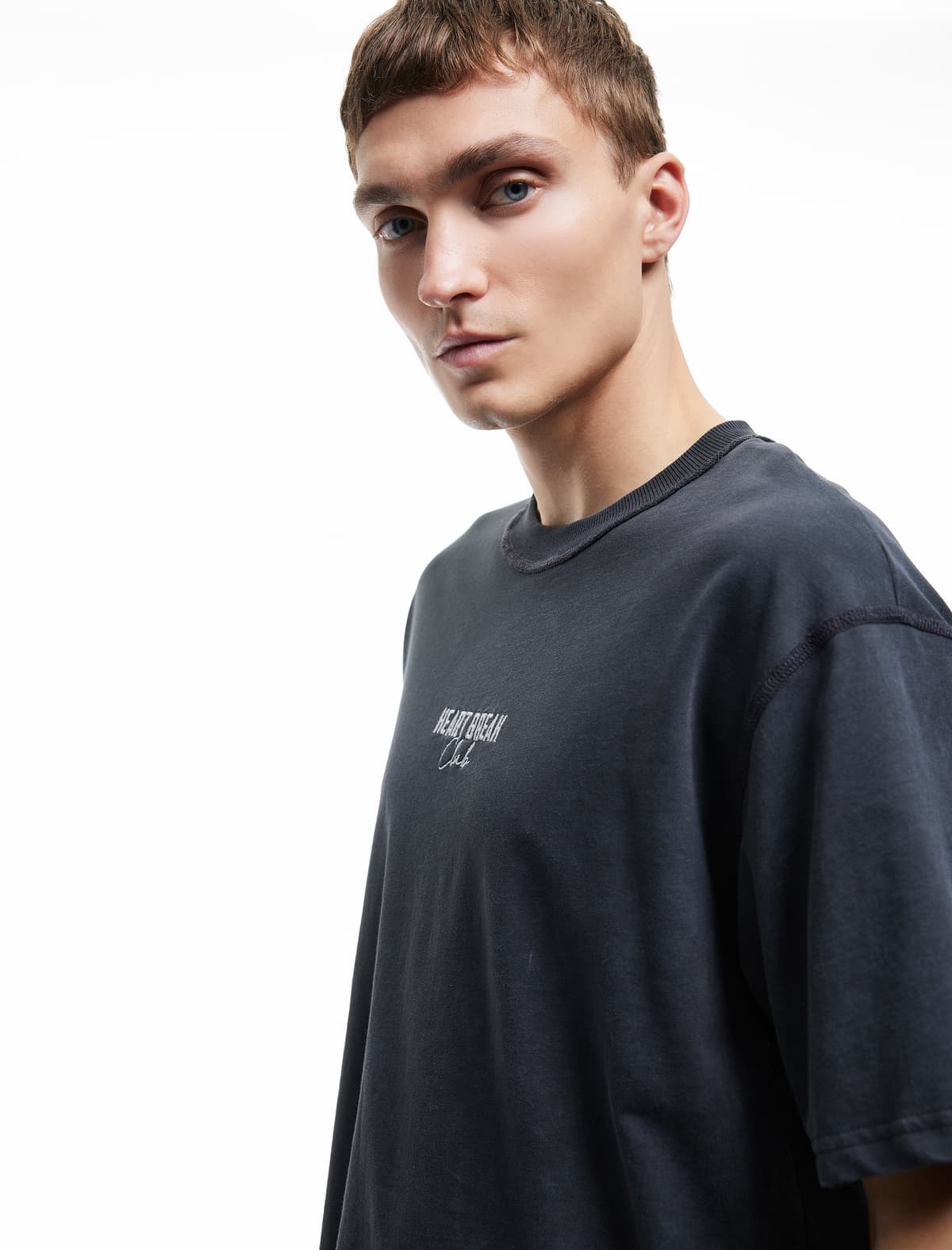 Pambıq Qısaqol Yakalı Çirkli Parça Çaplı Yuyula bilən Böyük Boy T-shirt