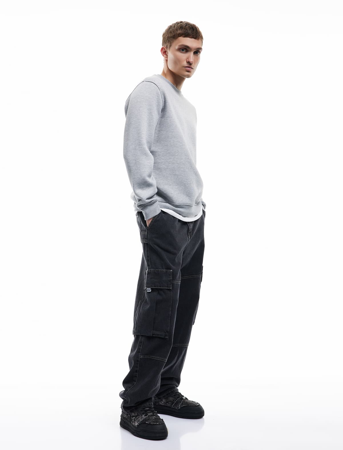 Uzunqol Qızılı Qızılı Detallı Ekipaj Yakalı Sweatshirt