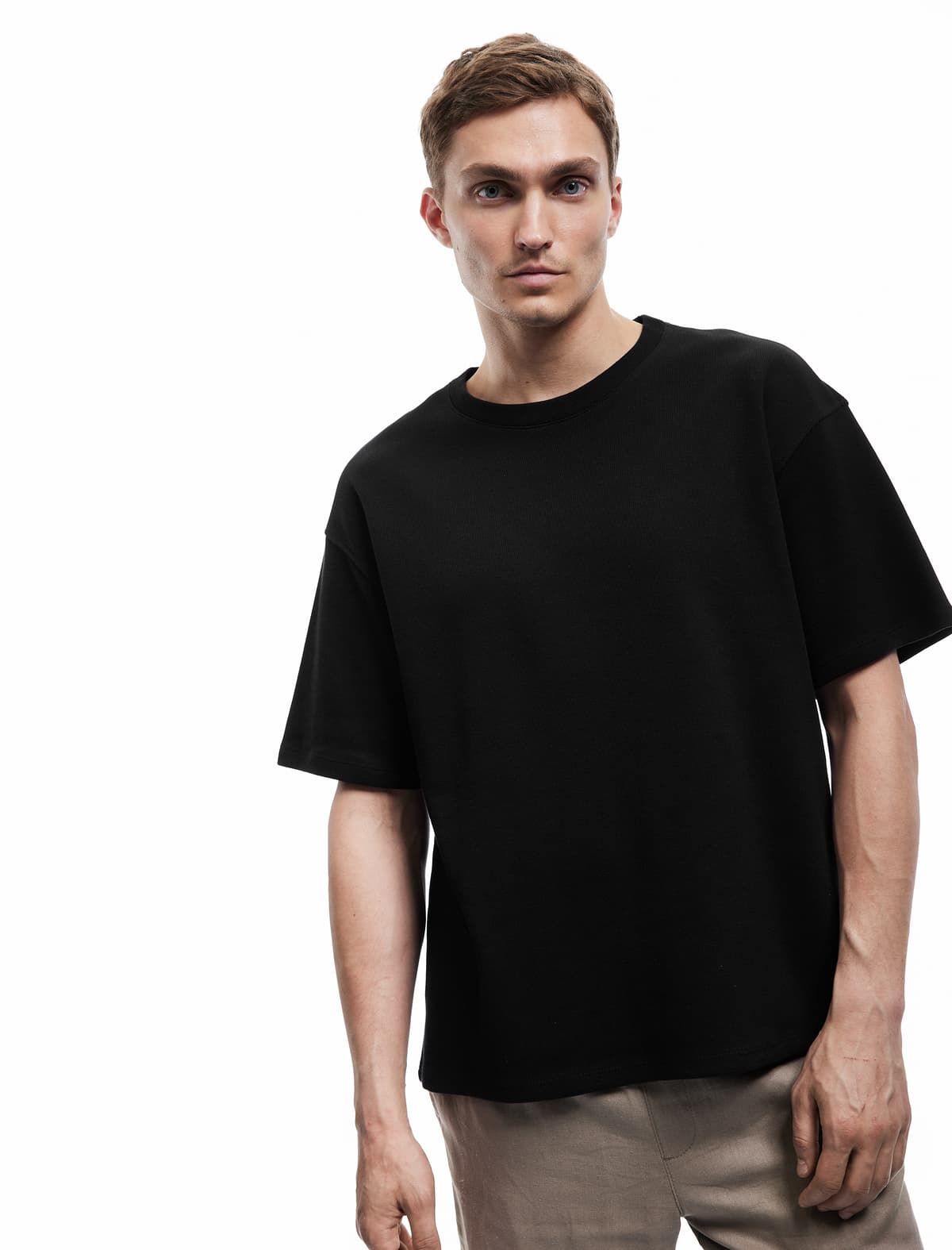 Pambıq Qısaqol Qısa Yakalı Soild Parça Böyük Ölçülü Basic T-shirt