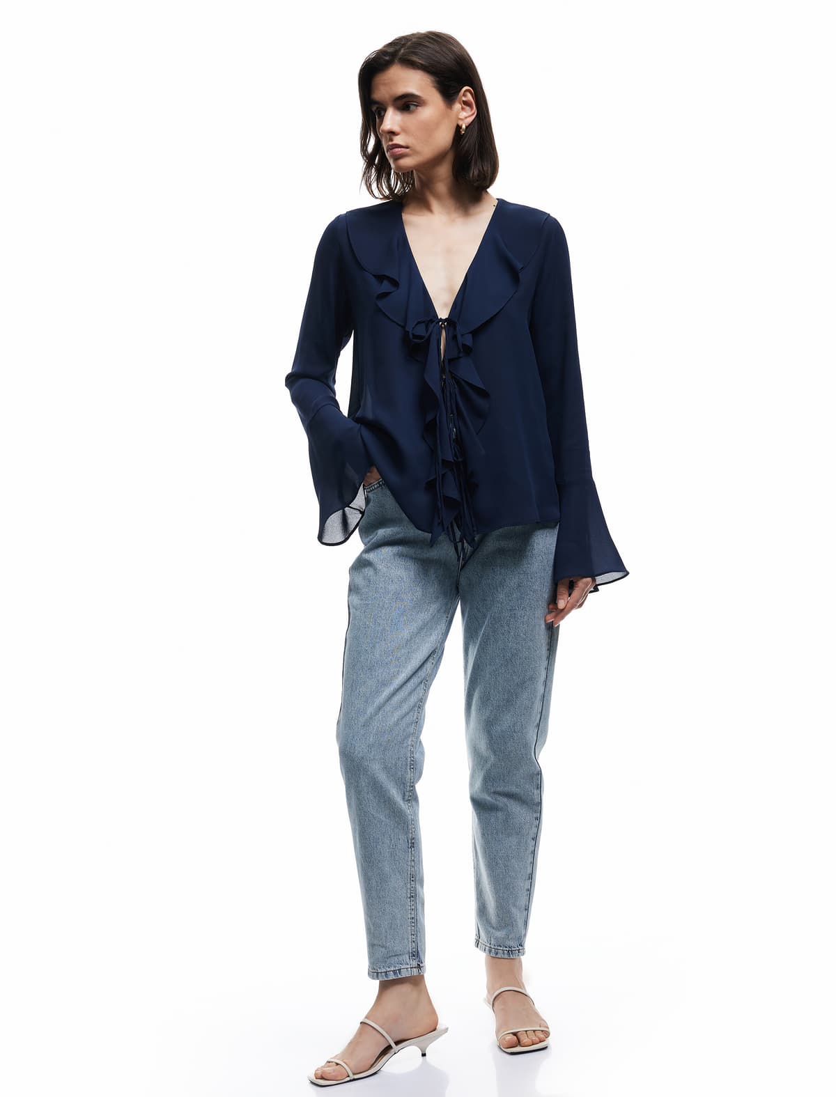 Yüksək Bel Düyməli Cib Düz Ayaqlı Mom Fit Jean Şalvar - Mom Slim Jean