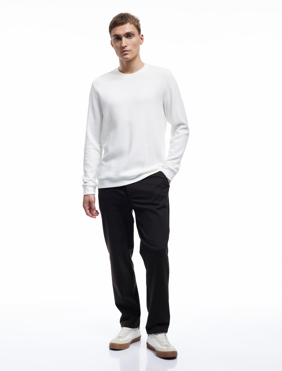 Pambıq Uzunqol Teksturalı Əsas Yaxalı Sweatshirt