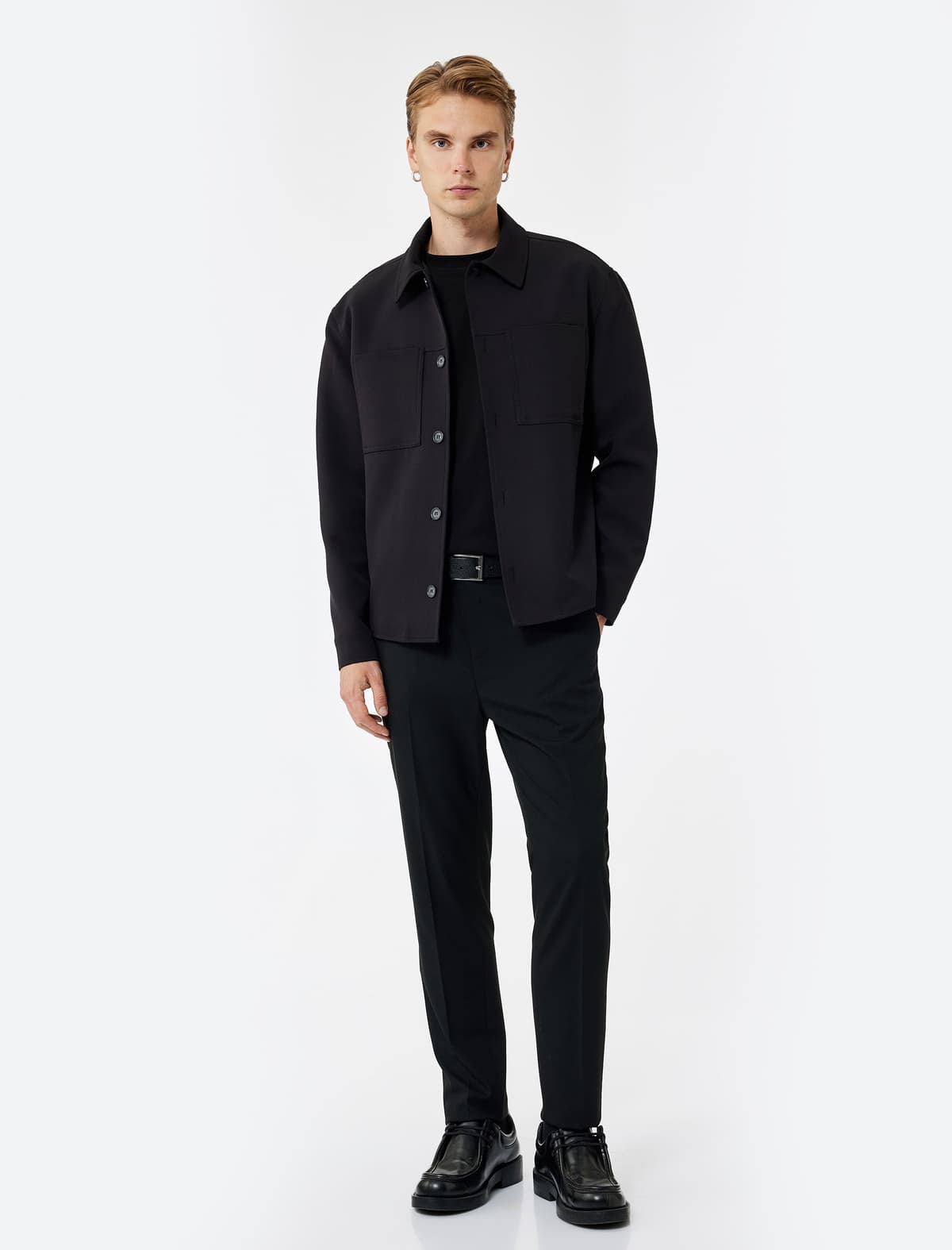 Düyməli Cib Detallı Slim Fit Parça Şalvar