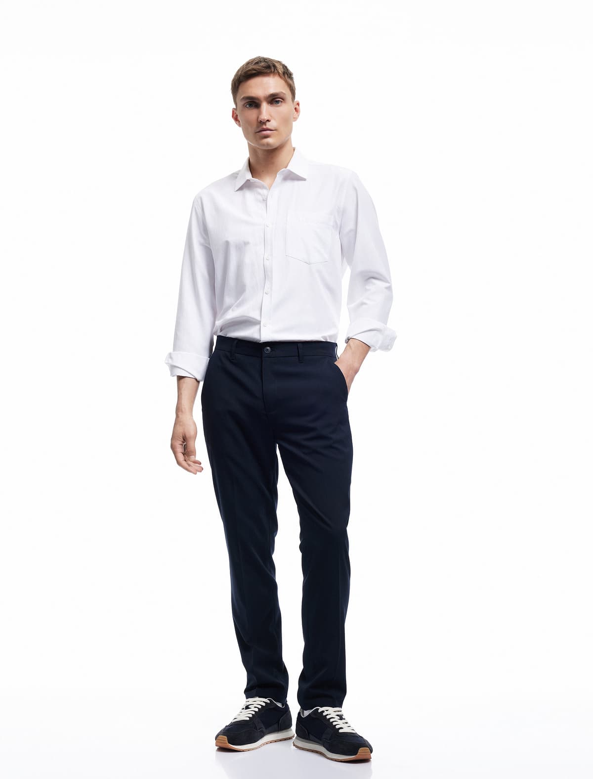Normal Bel Slim Fit Düyməli Cib Detallı Parça Şalvar