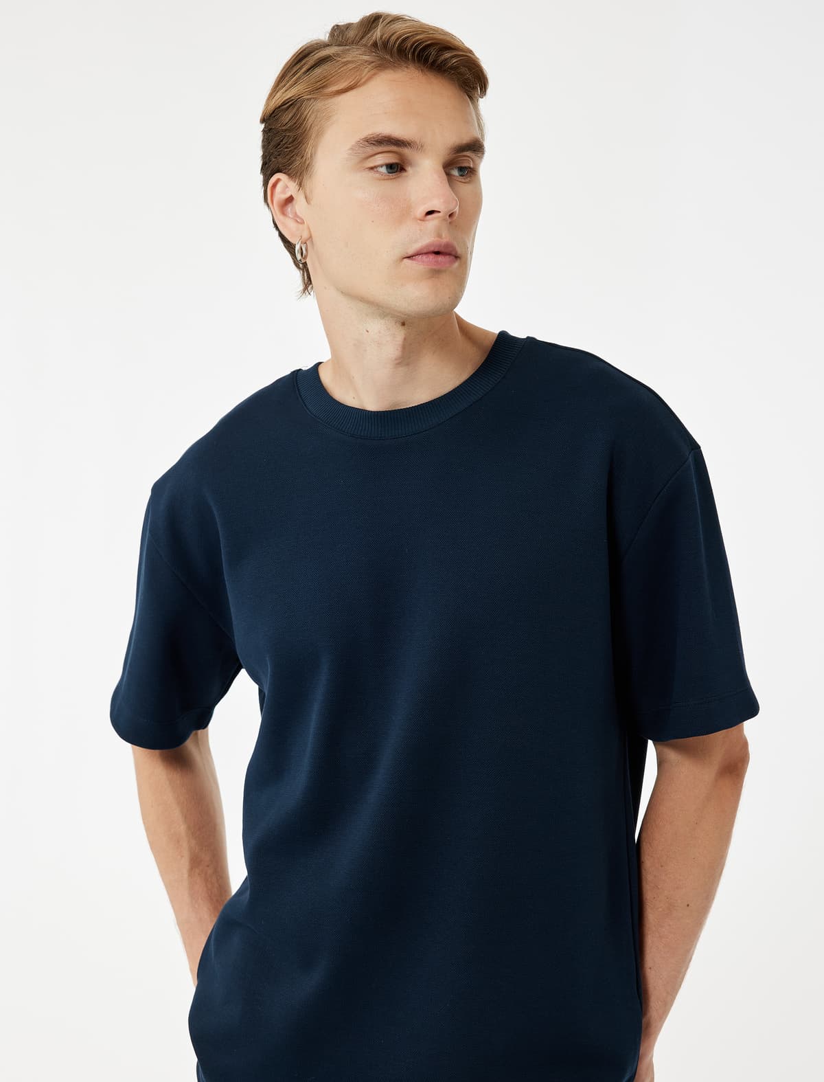 Pambıq Qısaqol Pike Toxumlu Parça Cüt Yaxa Əsas Böyük Boy T-shirt