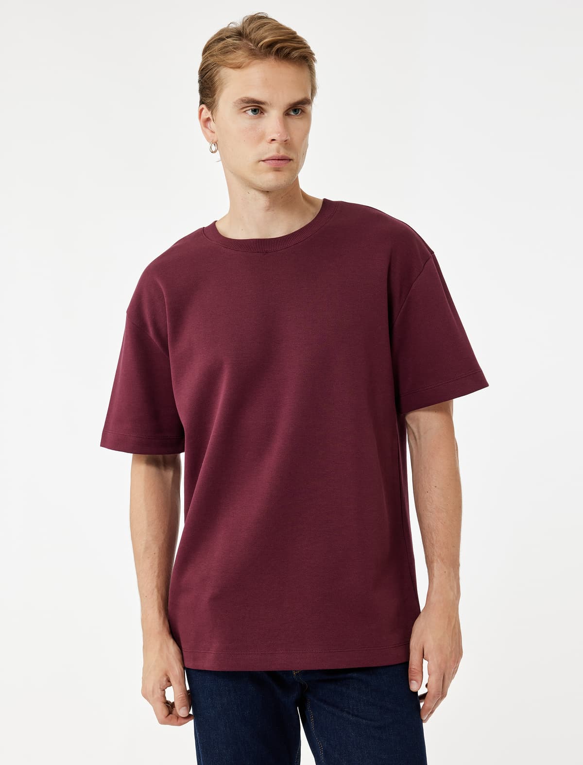Pambıq Qısaqol Pike Toxumlu Parça Cüt Yaxa Əsas Böyük Boy T-shirt