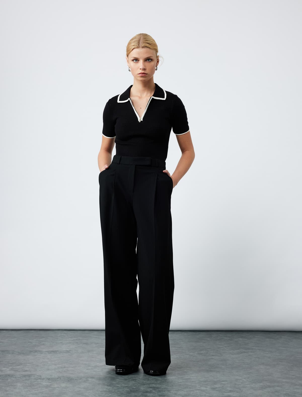 Normal Fit Qısaqol Polo Yaka Yarım Fermuar Trikotaj Sviter