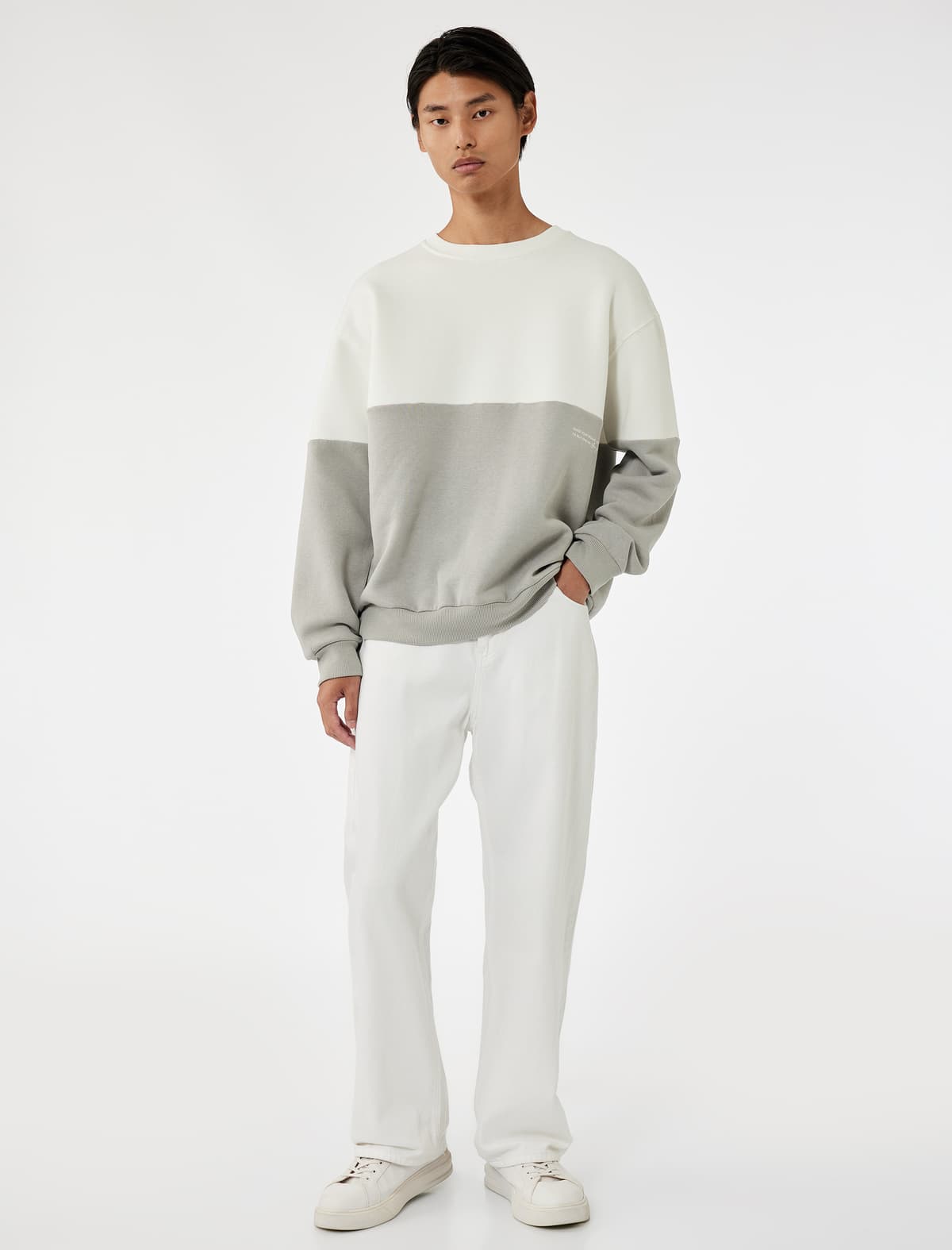 Böyük Ölçülü Uzunqol Rəngli Blok Çap Detallı Qıvrımlı Yaxalı Sweatshirt
