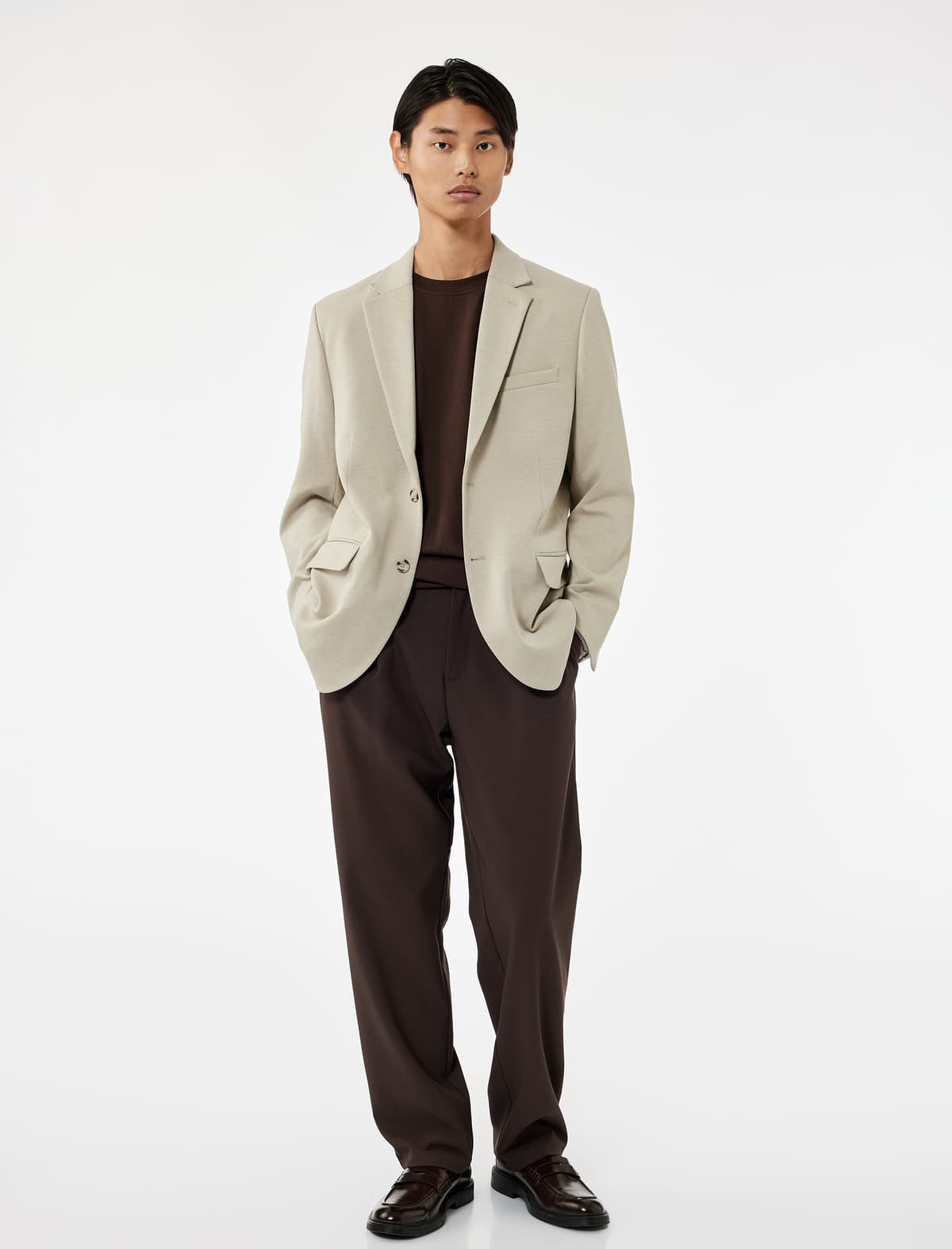 Pique Parça Uzunqol Qapaqlı Cib Detallı Düyməli Slim Fit Mono Yaxa Blazer Gödəkçə