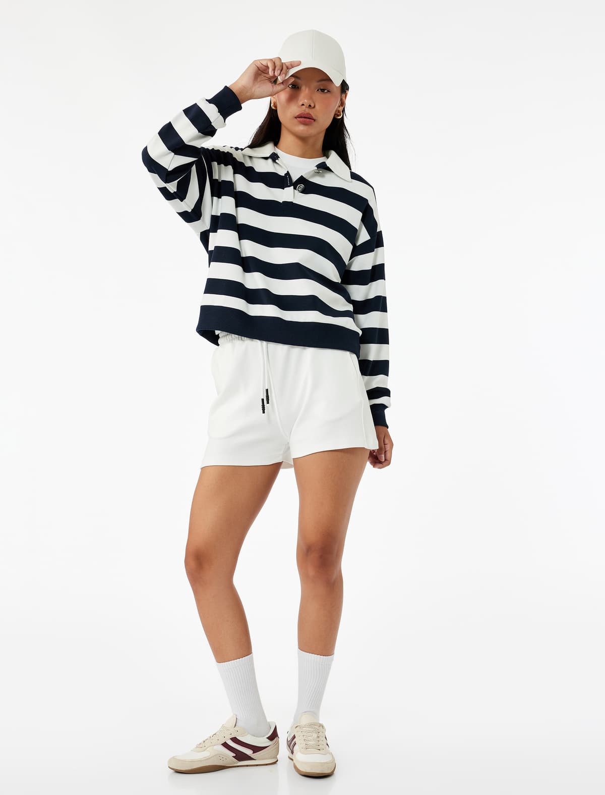 Slim Fit Yüksək Bel Pambıq Bağlı Mini Şort