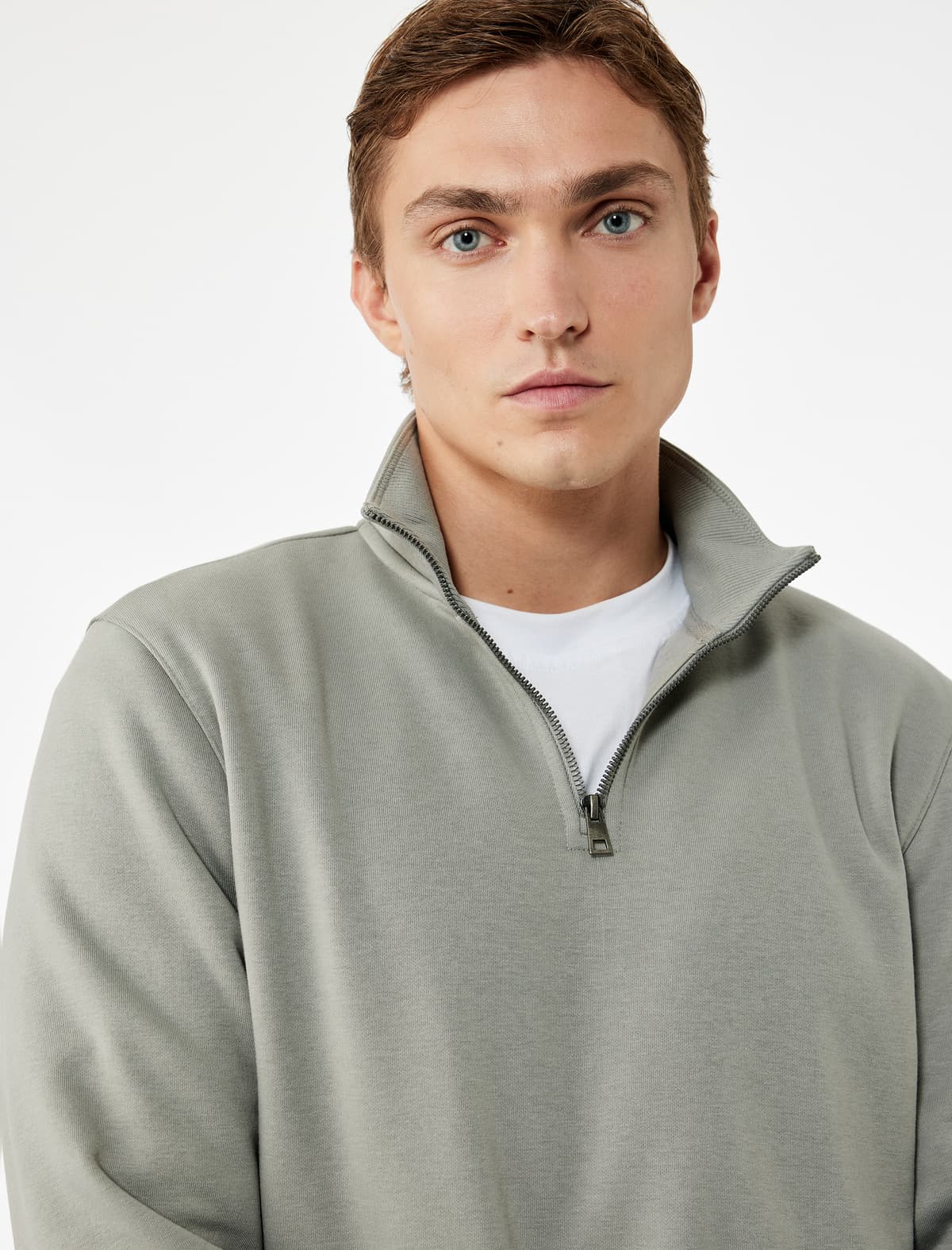 Uzunqol Fırfırlı Əsas Yarım Fermuarlı Sweatshirt