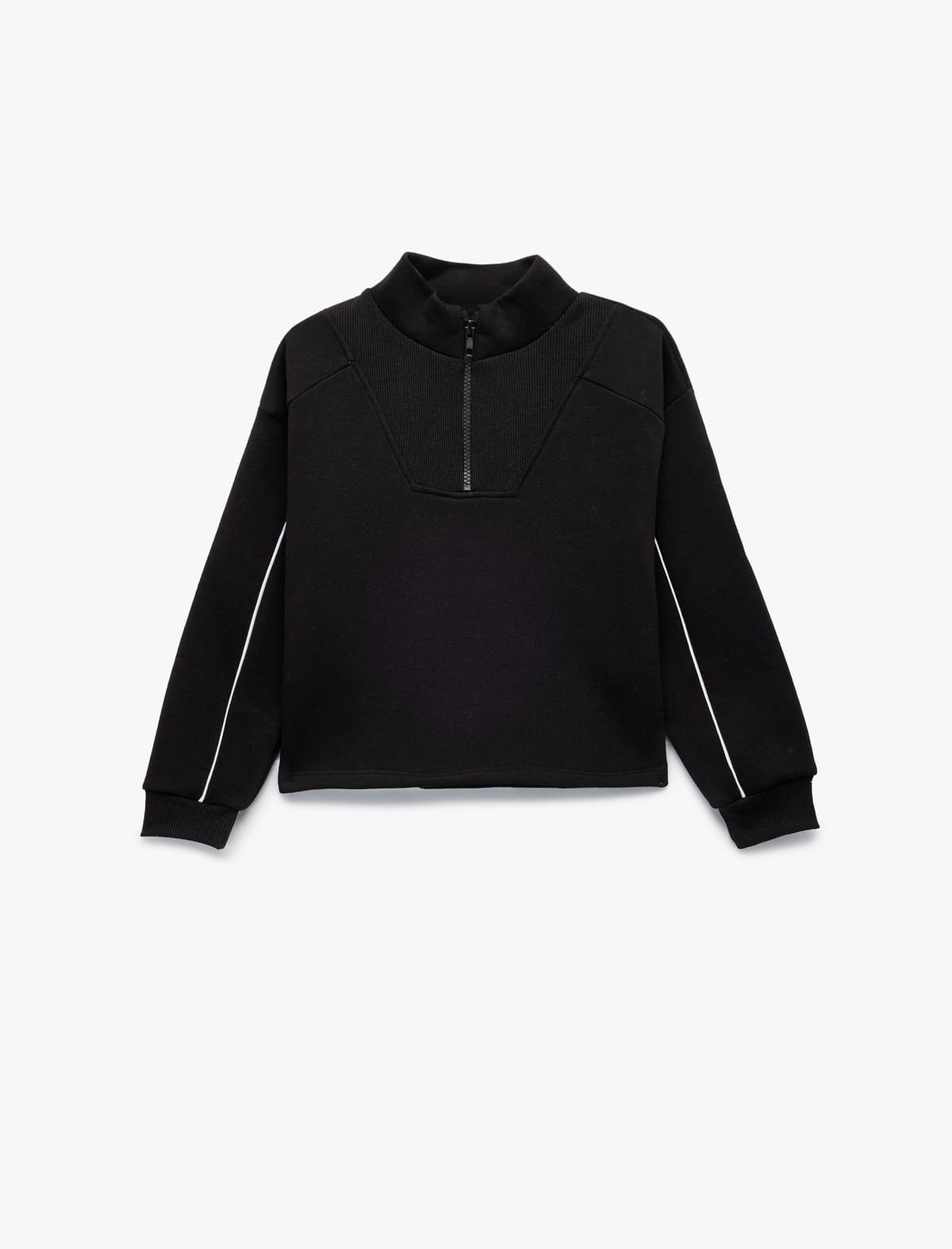Qaldırılmış Uzunqol Yüksək Yaxalı Yarım Fermuarlı Sweatshirt