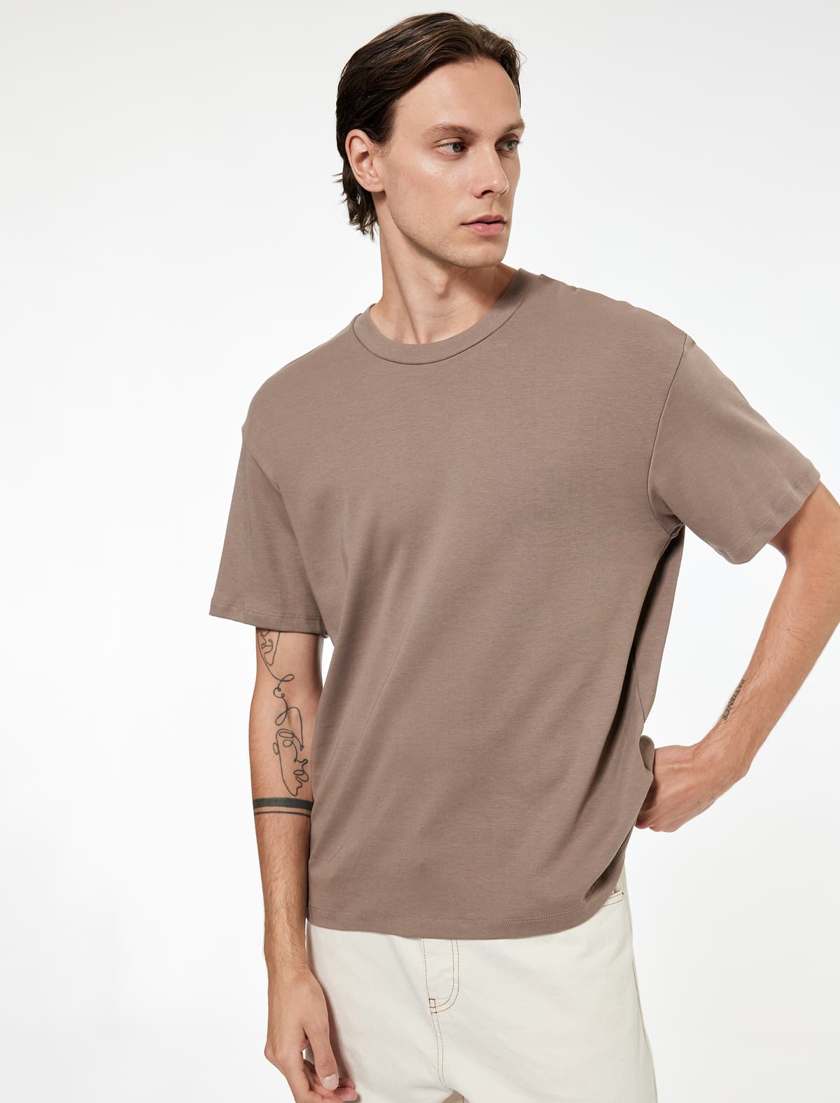Qısaqol Ekipaj Yaka Pambıq Əsas Böyük Boy İdman T-shirti