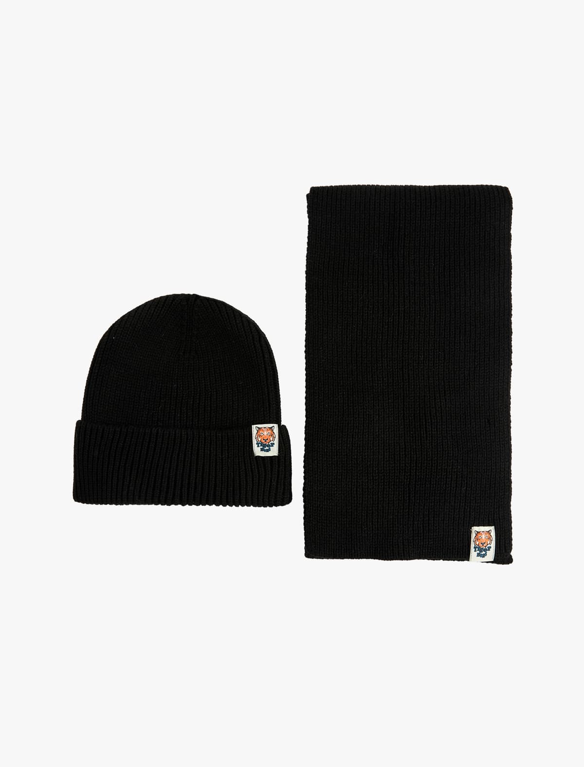 Tiger Detallı Trikotaj 2 Parçalı Şərf və Beret Dəsti