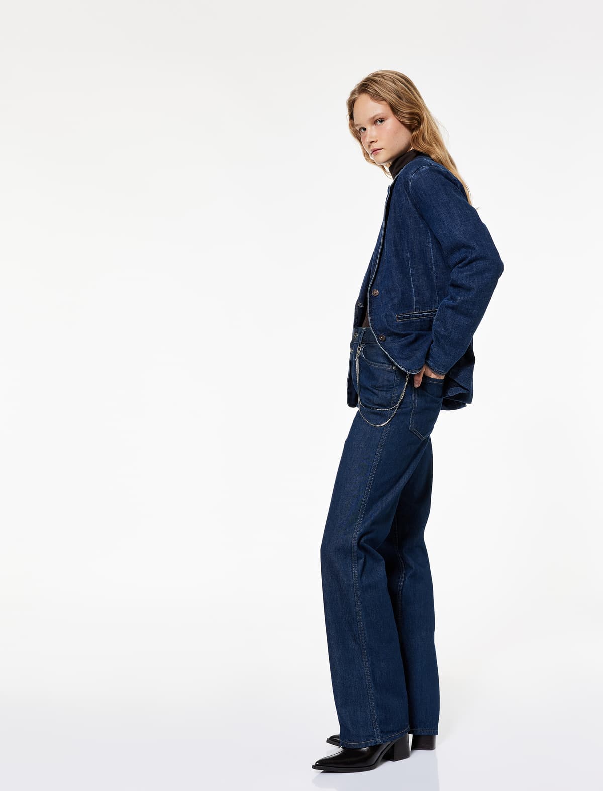 Normal Bel Zəncirli Detaylı Düz ​​Ayaqlı Jean Şalvar - Düz Fit Jean