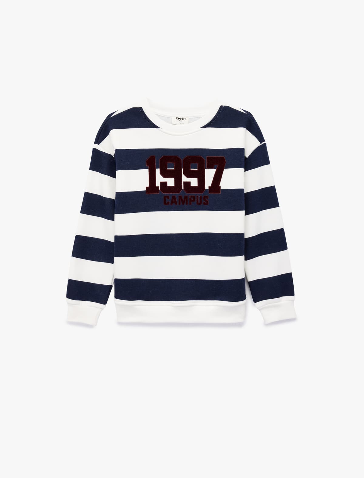 Çaplı Uzunqol Ekipaj Boyunlu Zolaqlı Lentli Sweatshirt