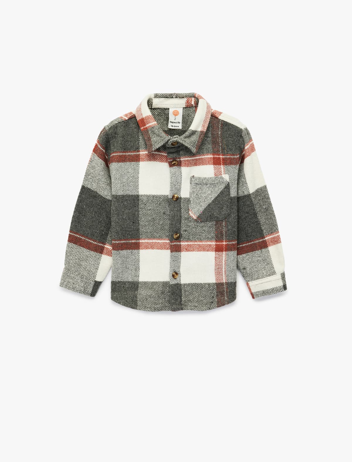 Uzunqol Cib Detallı Yun Qarışığı Plaid Odunçu Köynək