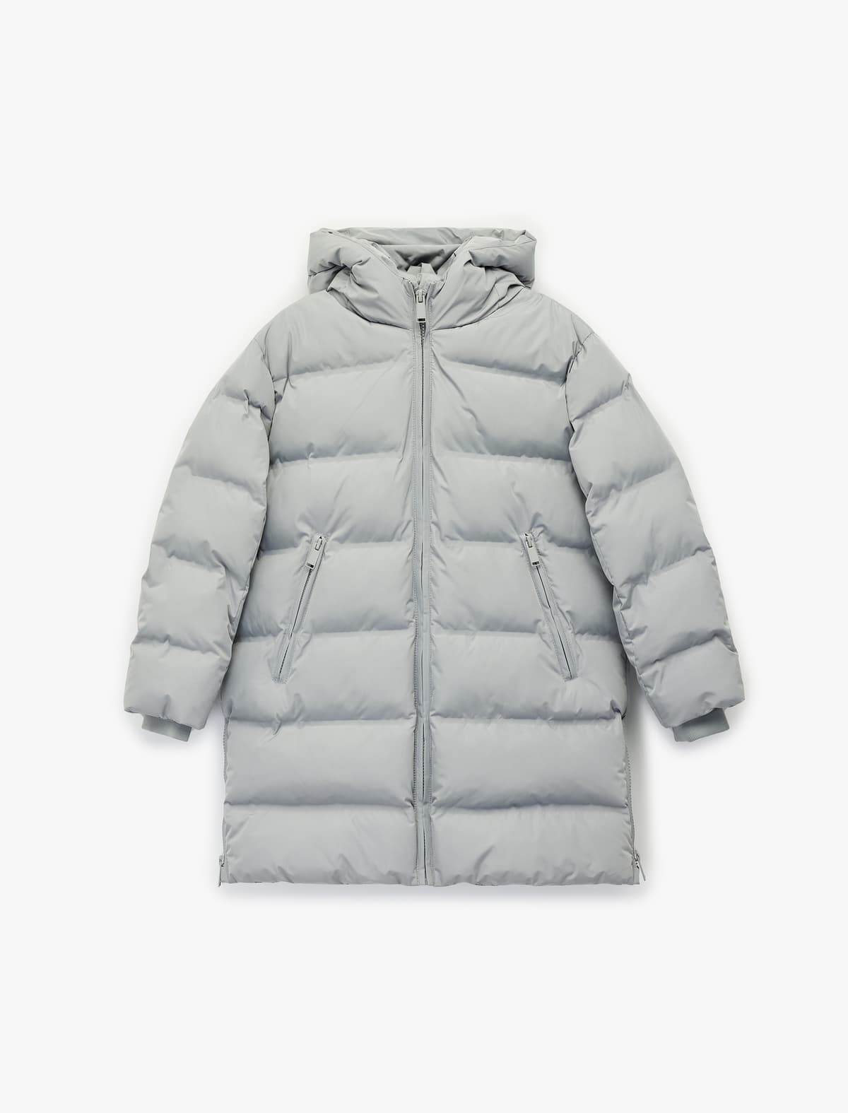 Uzunqol Fermuarlı Oversize Kapşonlu Puffer Gödəkçə