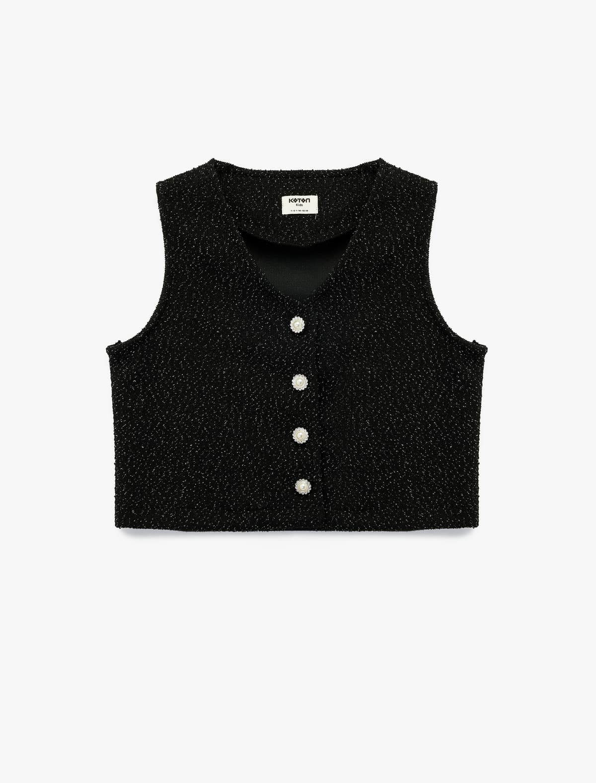 Parıltılı Detallı Qolsuz Mirvari Düyməli V Yakalı Bluza