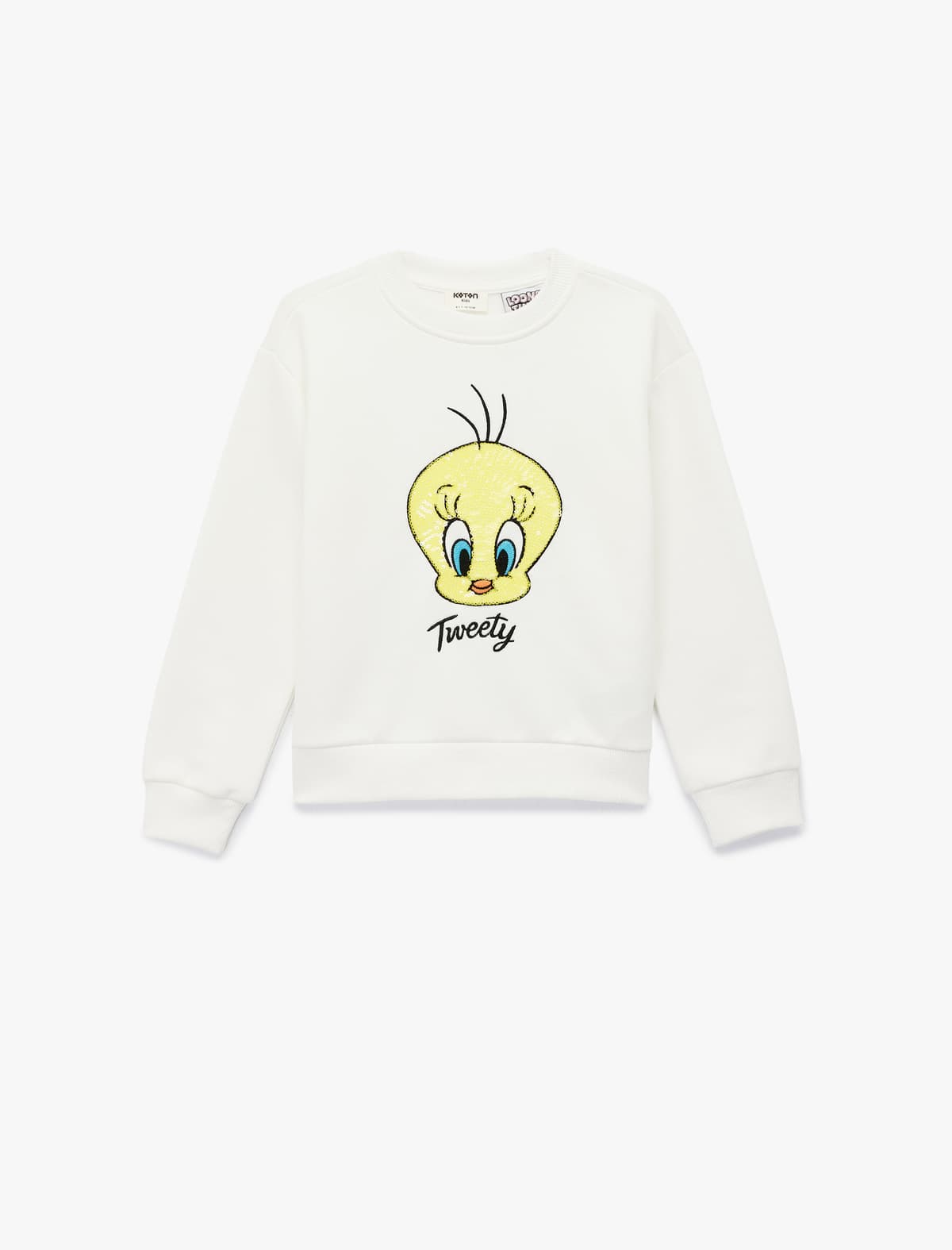 Lisenziyalı Tweety Çaplı Uzunqol Ekipaj Boyunlu Yivli Sweatshirt
