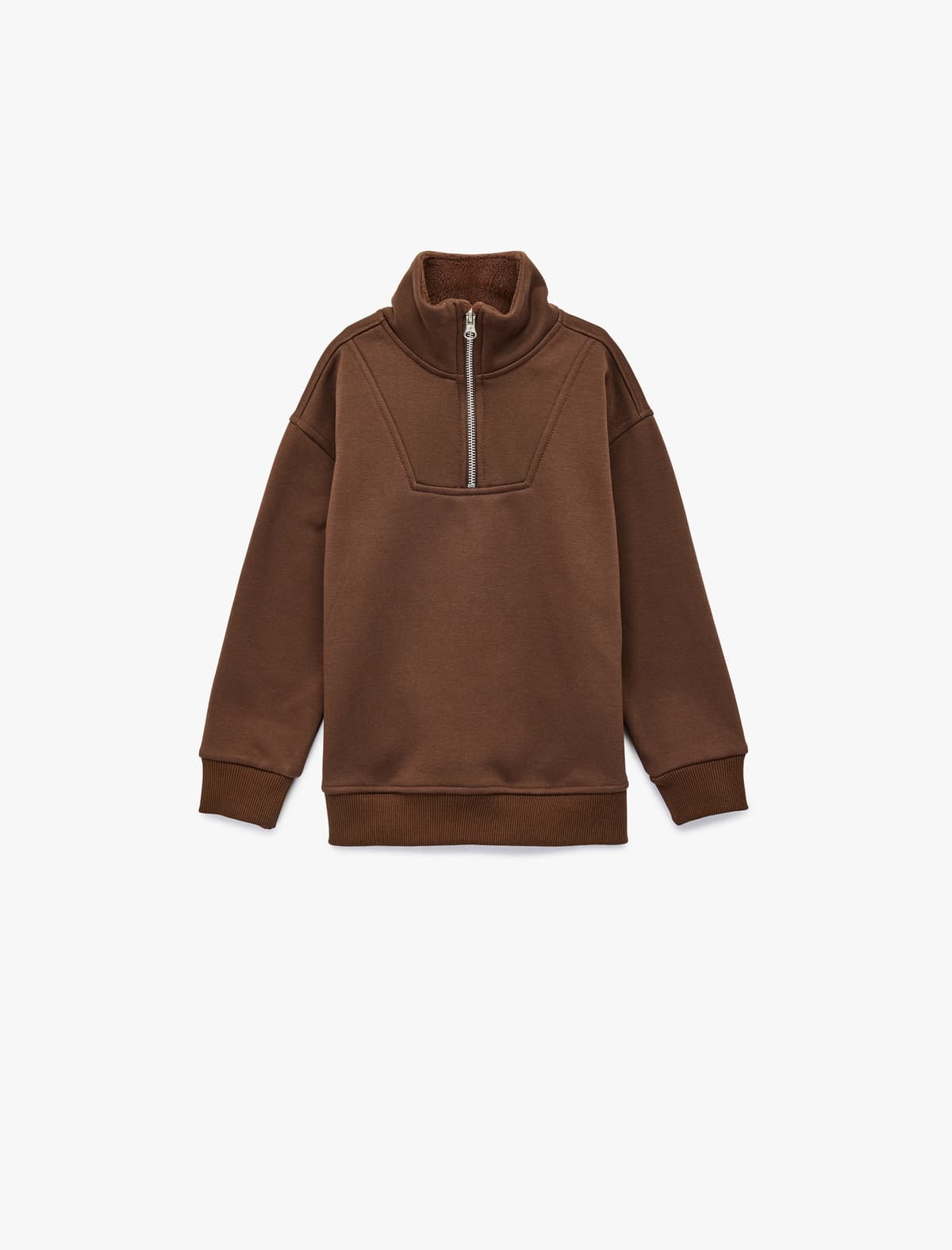 Uzunqol Yarım Fermuarlı Qıvrımlı Standlı Yaxalı Sweatshirt
