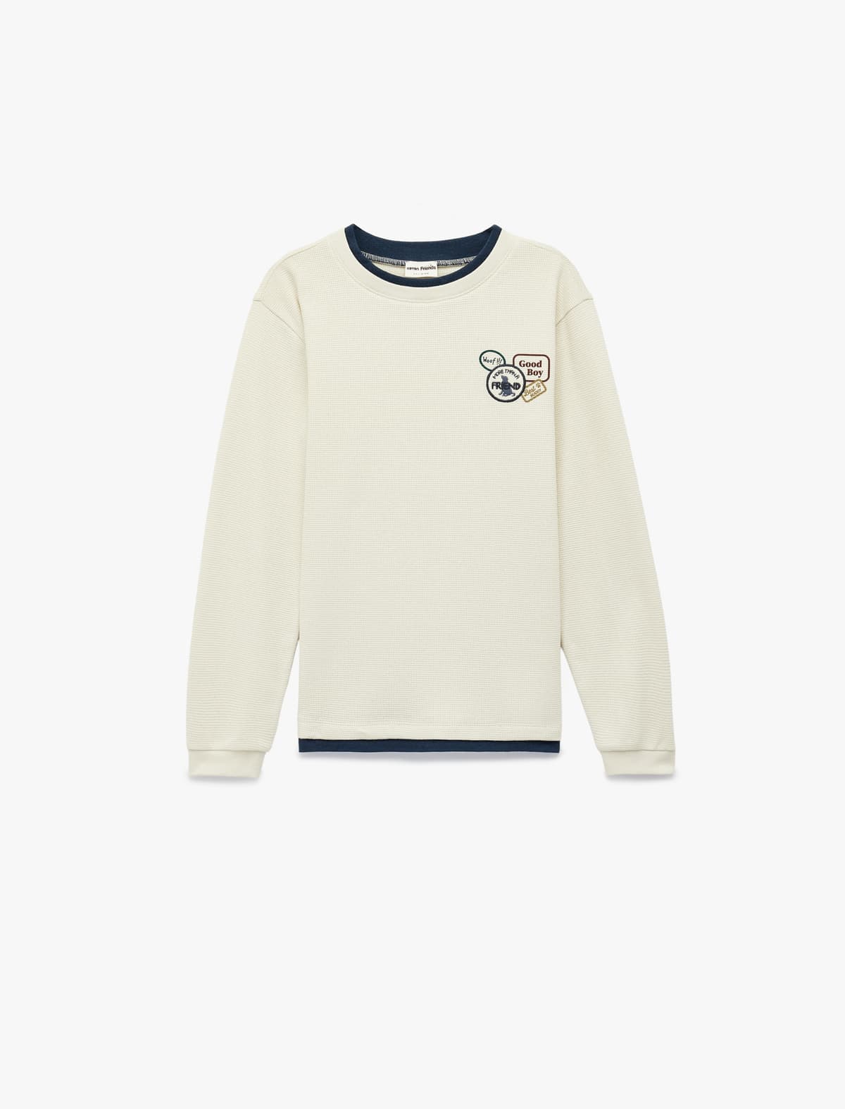 Naxış Detallı Pambıq Yaka Uzunqol T-shirt