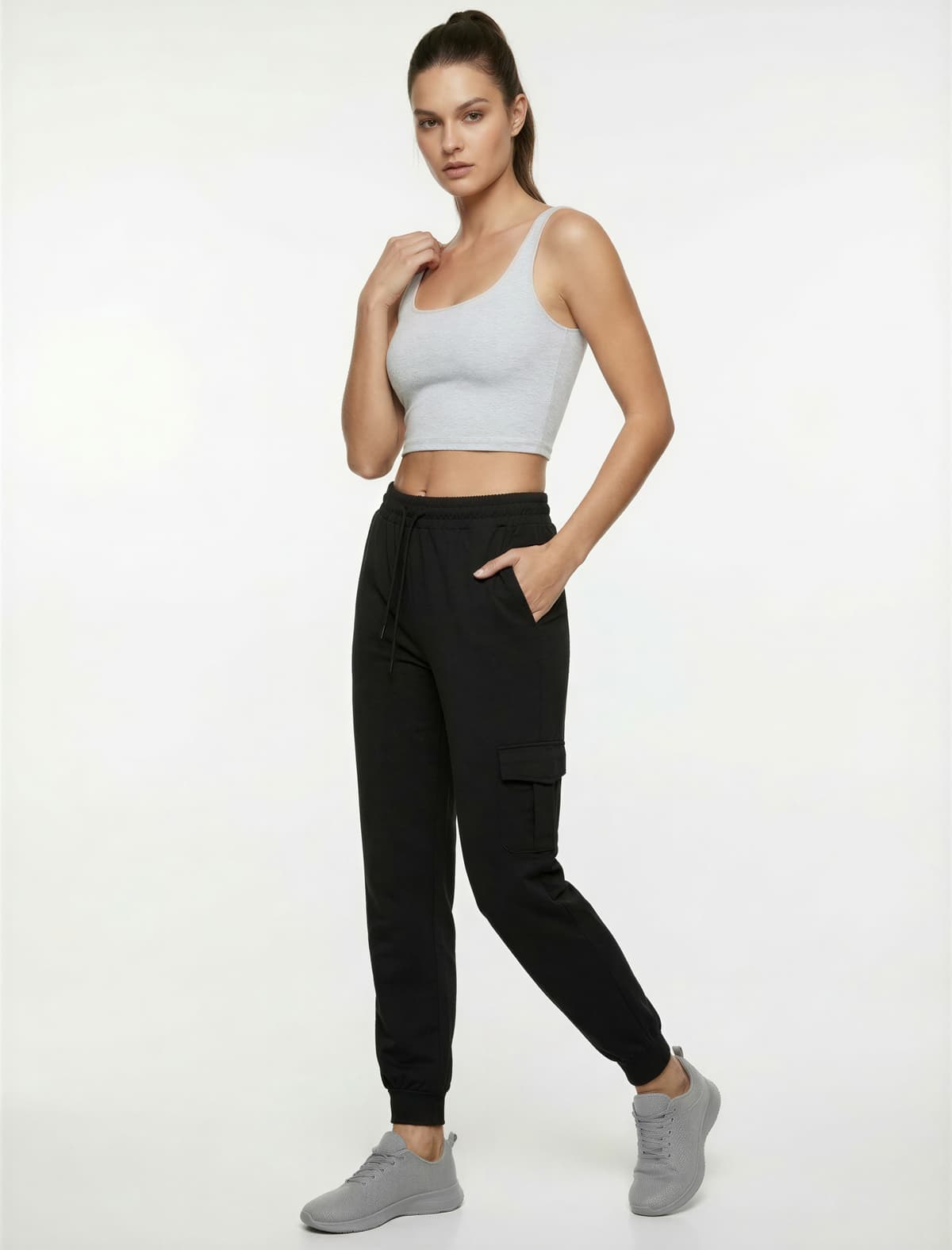 Yüksək Bel Cib Detallı Rahat Fit İdman Jogger Sweatpants