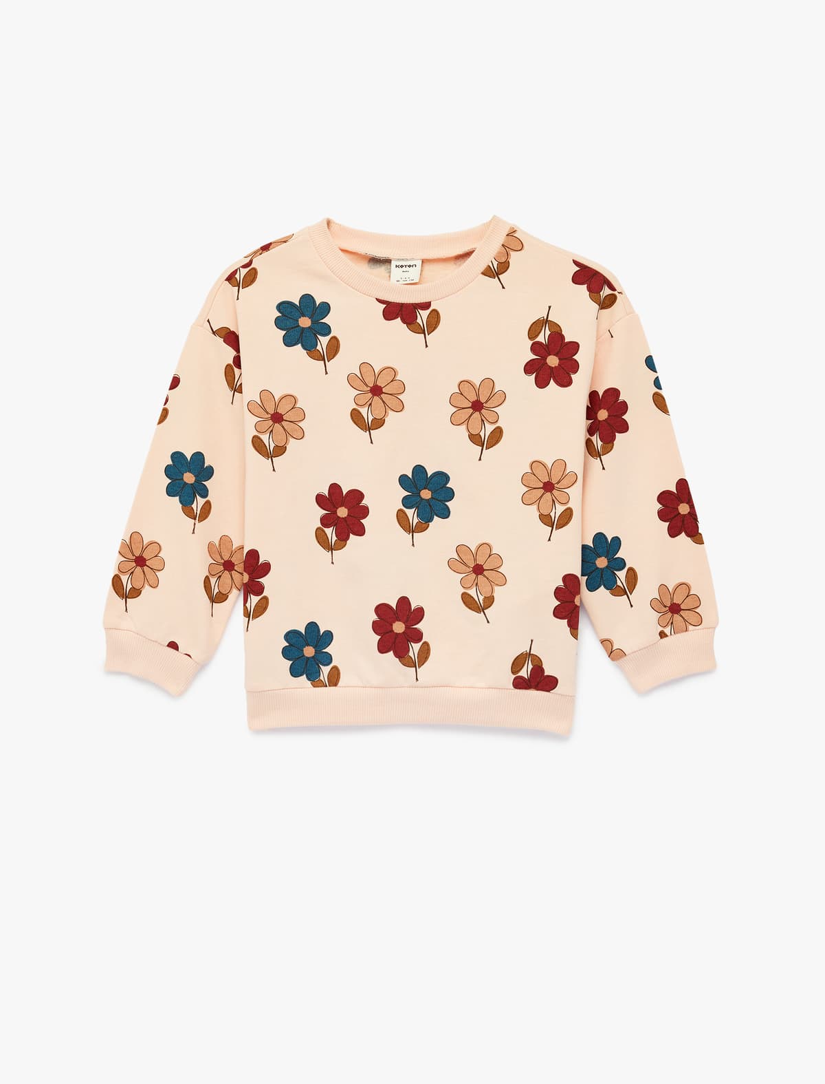 Uzunqol Ekipaj Yaka Pambıq Çiçəkli Sweatshirt