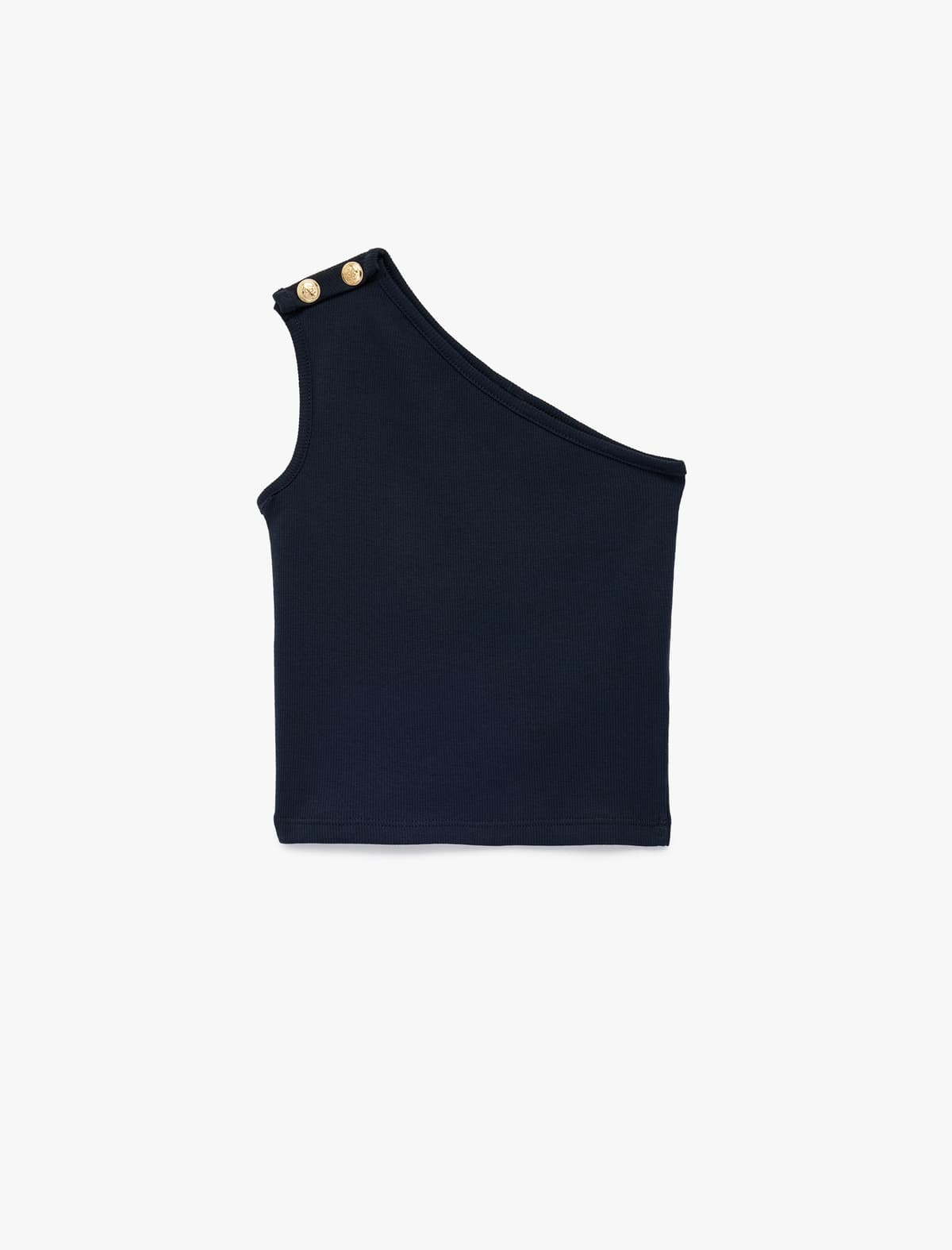 Düymə Detallı Qolsuz Pambıq Bir Çiyinli Crop Alt tişört