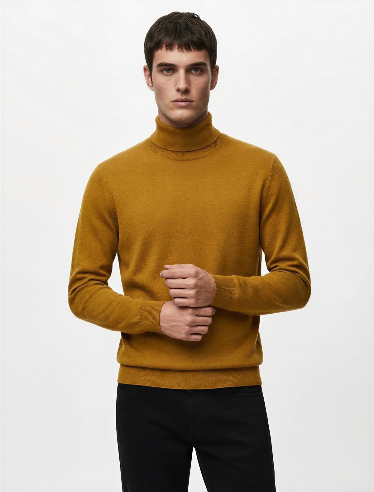 Uzunqol Viskoz Qarışığı Turtleneck Trikotaj Sviter
