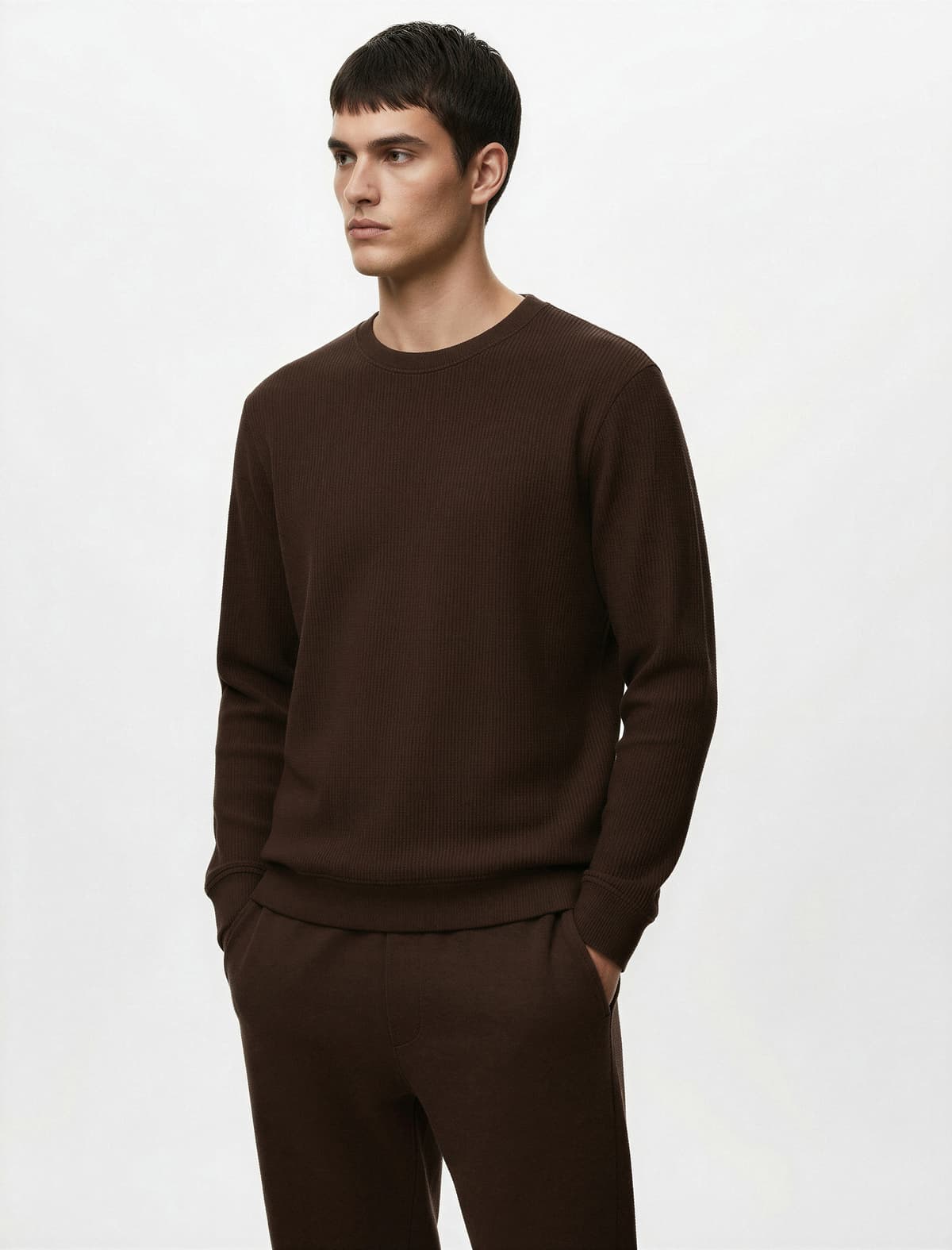 Normal Fit Uzunqol Teksturalı Bazalı Yaxalı Sweatshirt