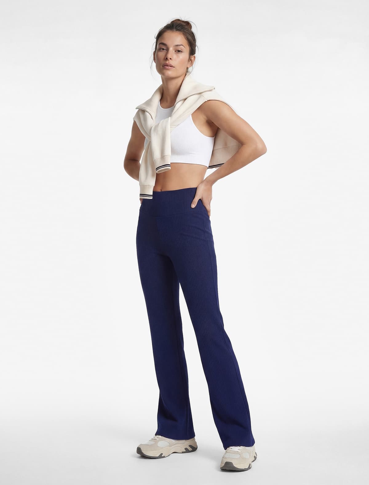 Yüksək Bel Teksturalı Flare Ayaqlı İdman Leggings