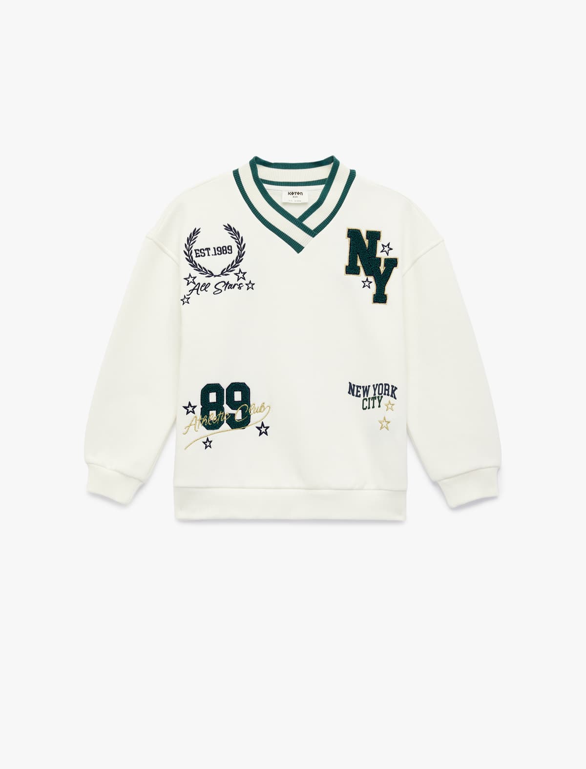 Naxış Detallı Uzunqol V Yakalı Sweatshirt