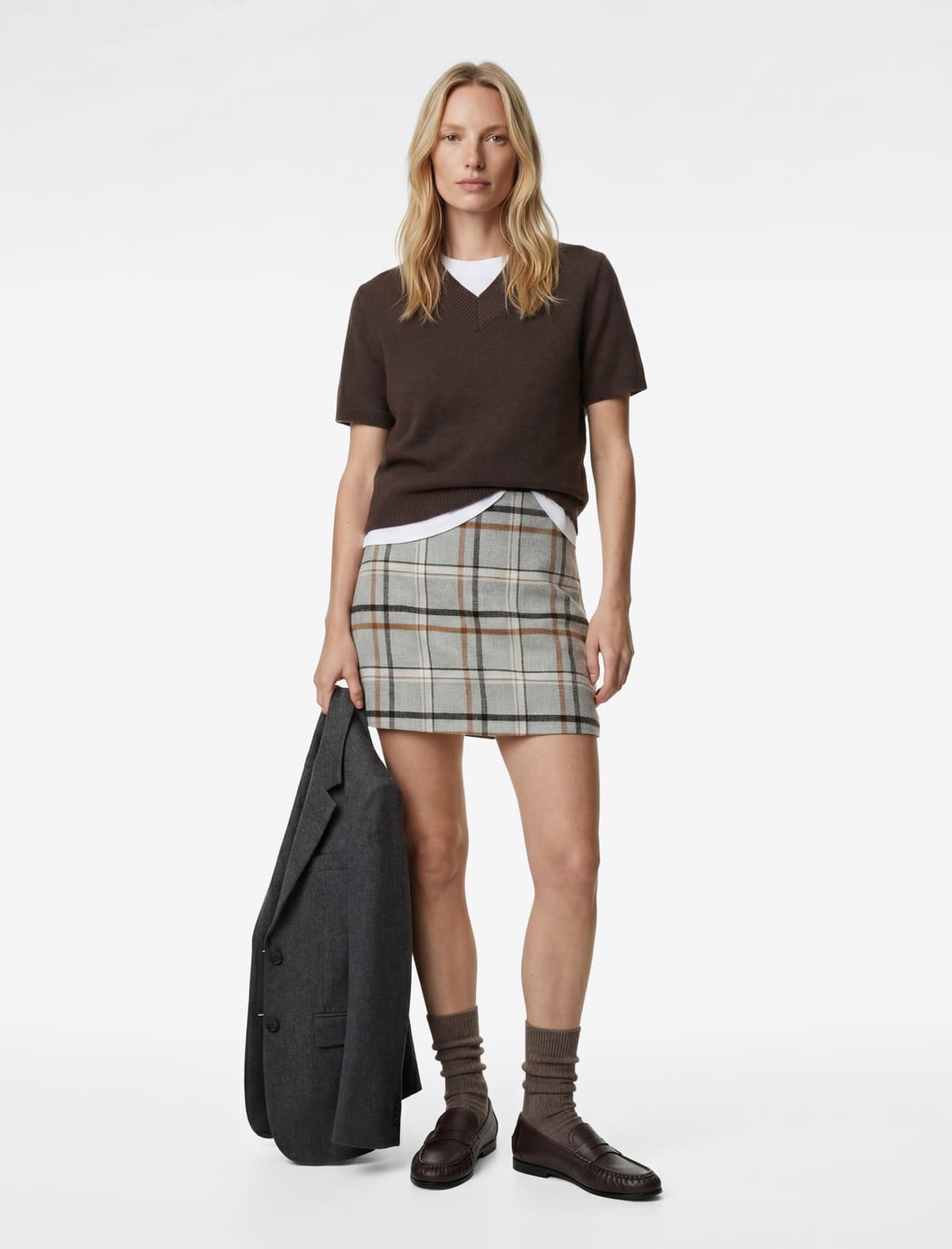 Flanel parça A-Line Mini Damalı Qış Ətəyi