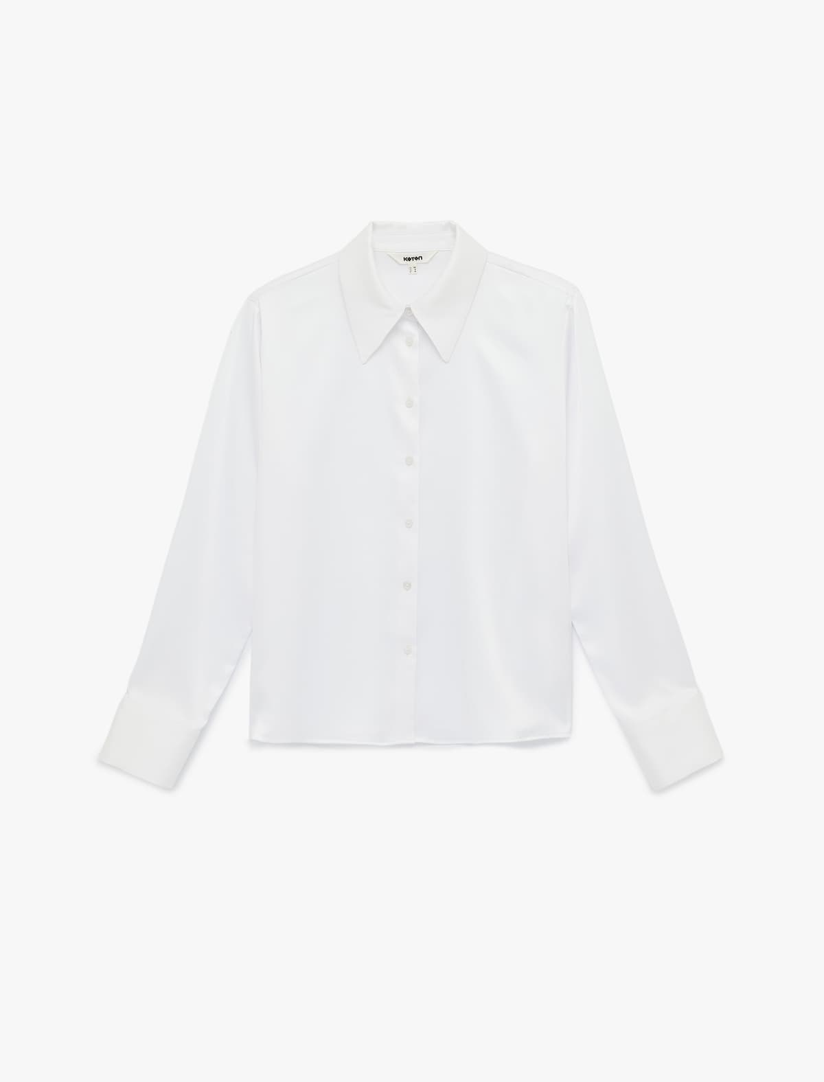 Slim Fit Uzunqol Düyməli Klassik Yaxalı Satin Köynək