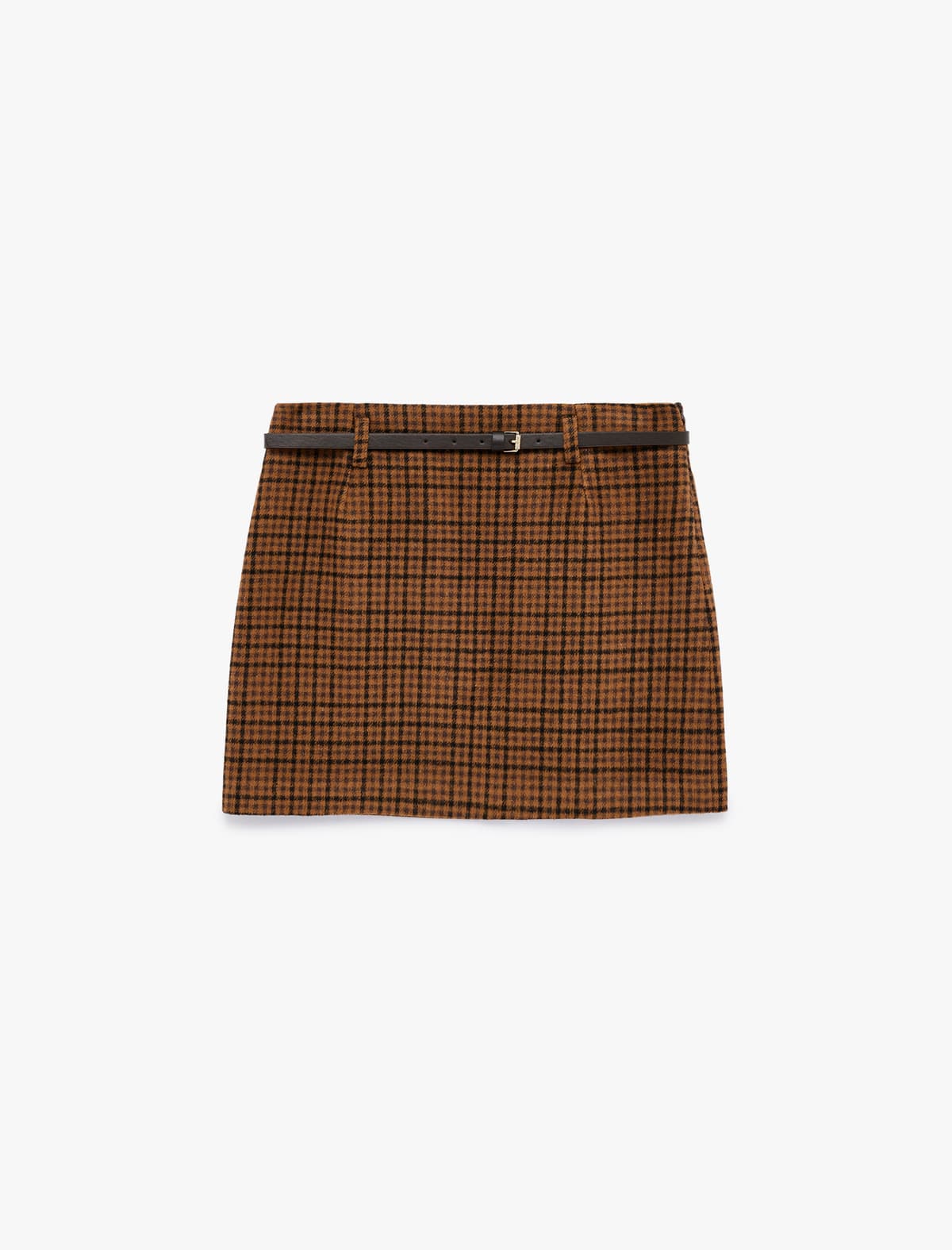 Kəmərli A-Line Plaid Mini Etek